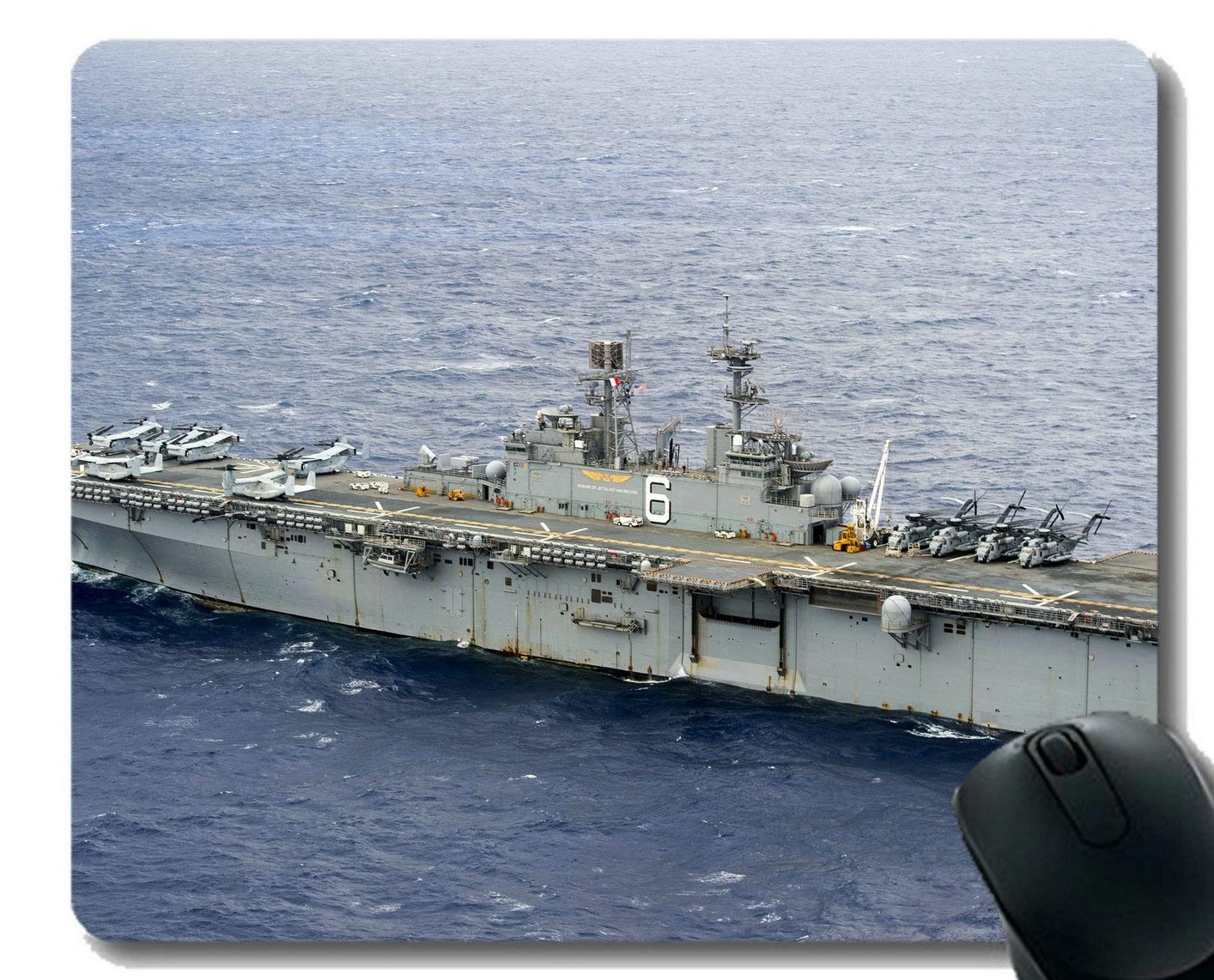 Mouse Pad with Stitched Edge,Amphibious Assault Ship USS Bonhomme Richard Warship Mouse Mat,Non-Slip Rubber Base Mousepad