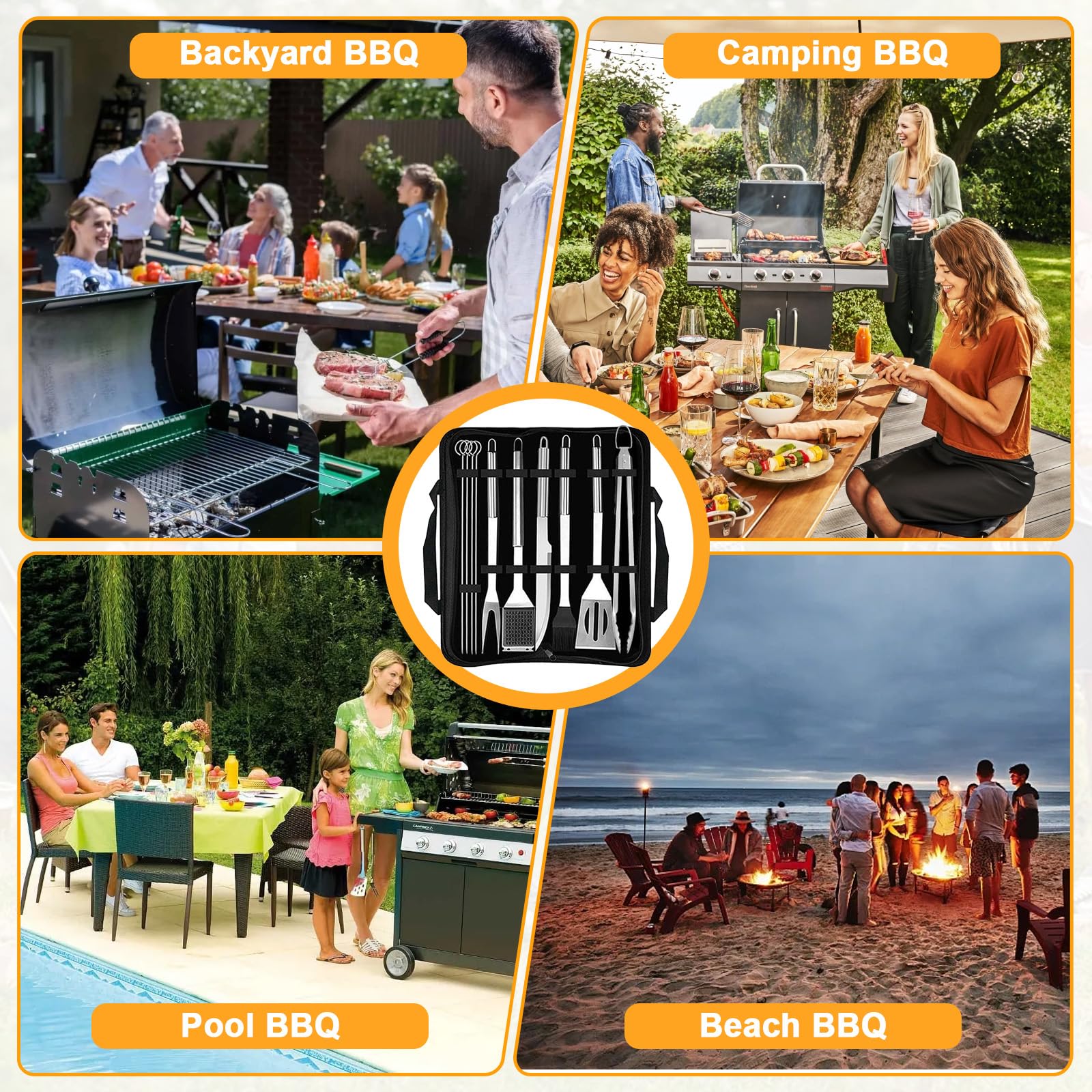 11Pcs Kit BBQ Professionale In Acciaio Inox Include Valigetta, Accessori Attrezzi Barbecue Alta Qualità Pratico, Set Utensili Barbeque Portatile per Regalo Uomini, Giardino, Campeggio Esterno, Picnic