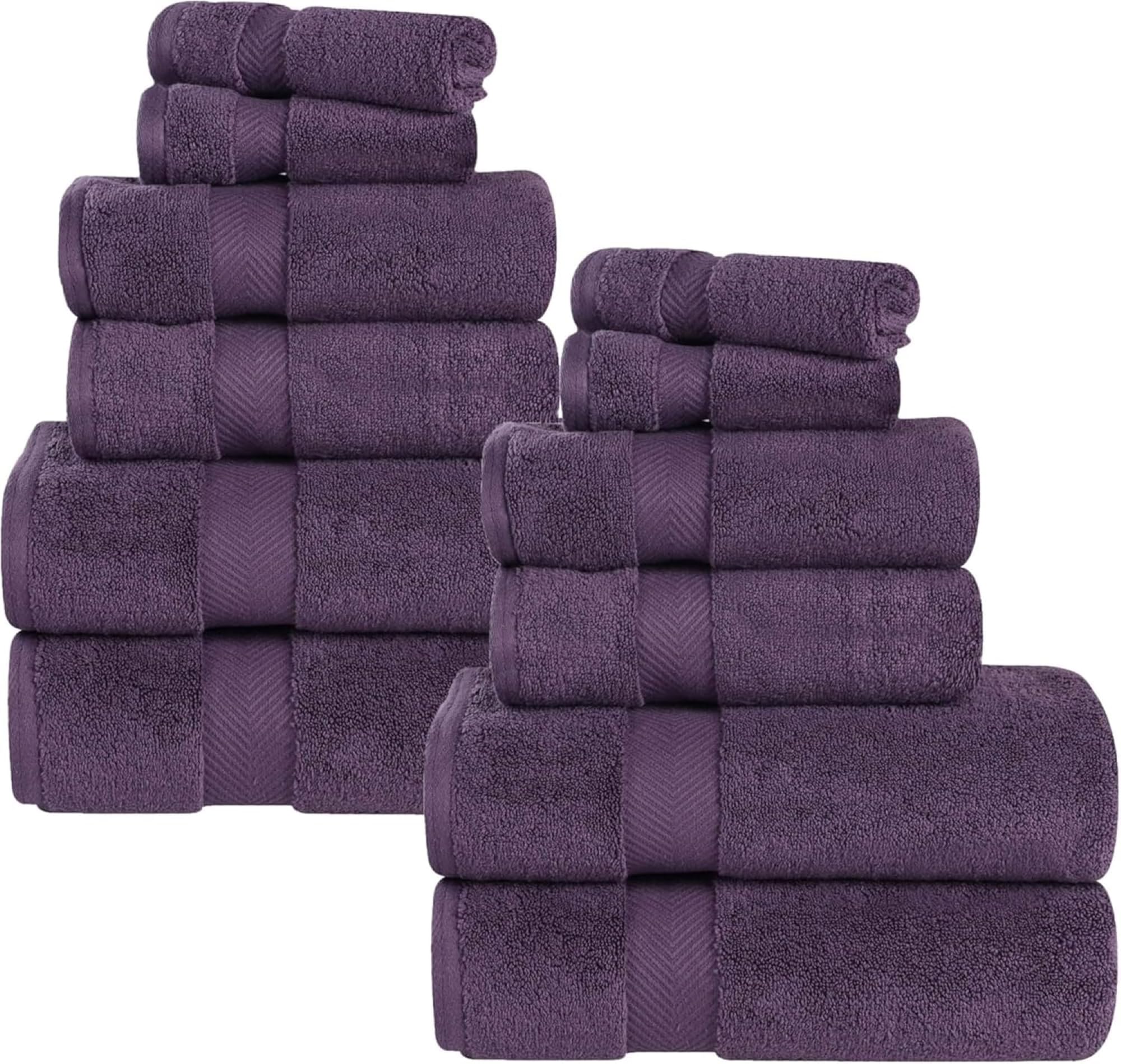 Superior Zero Twist Cotton 12 Piece Assorted Towel Set, Includes 4 Bath, 4 Hand, 4 Washcloth/Face Towels, Quick Dry, Home Essentials, Shower, Spa,