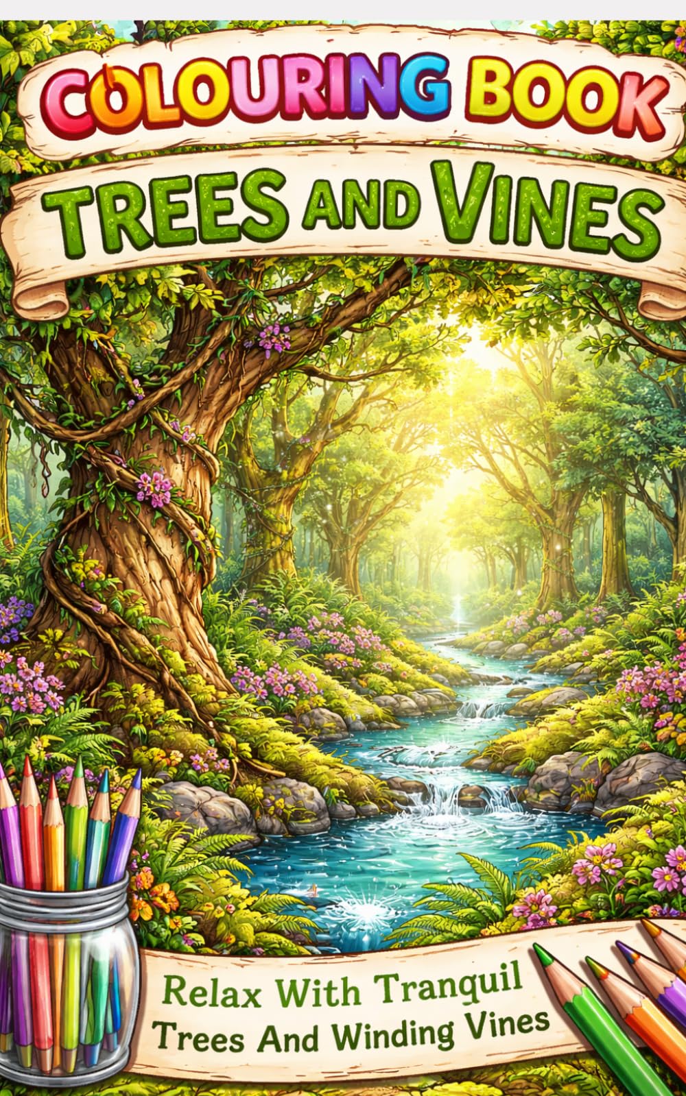 Colouring Book - Trees and Vines: Relax With Tranquil Trees And Winding Vines, For Mindfulness and Stress Relief