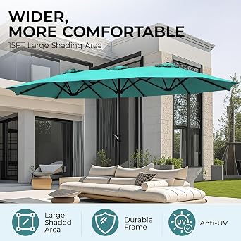15ft Large Outdoor Patio Umbrella with Base Included