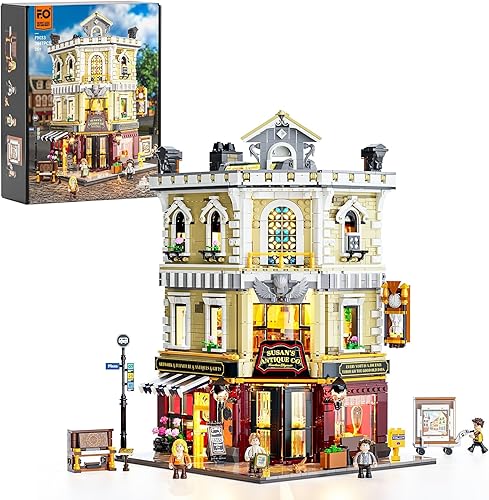 FUNWHOLE Antique-Store - Juego de ladrillos de construcción de iluminación - City Town Corner Collectibles Shop LED Light Modular Building Model Set