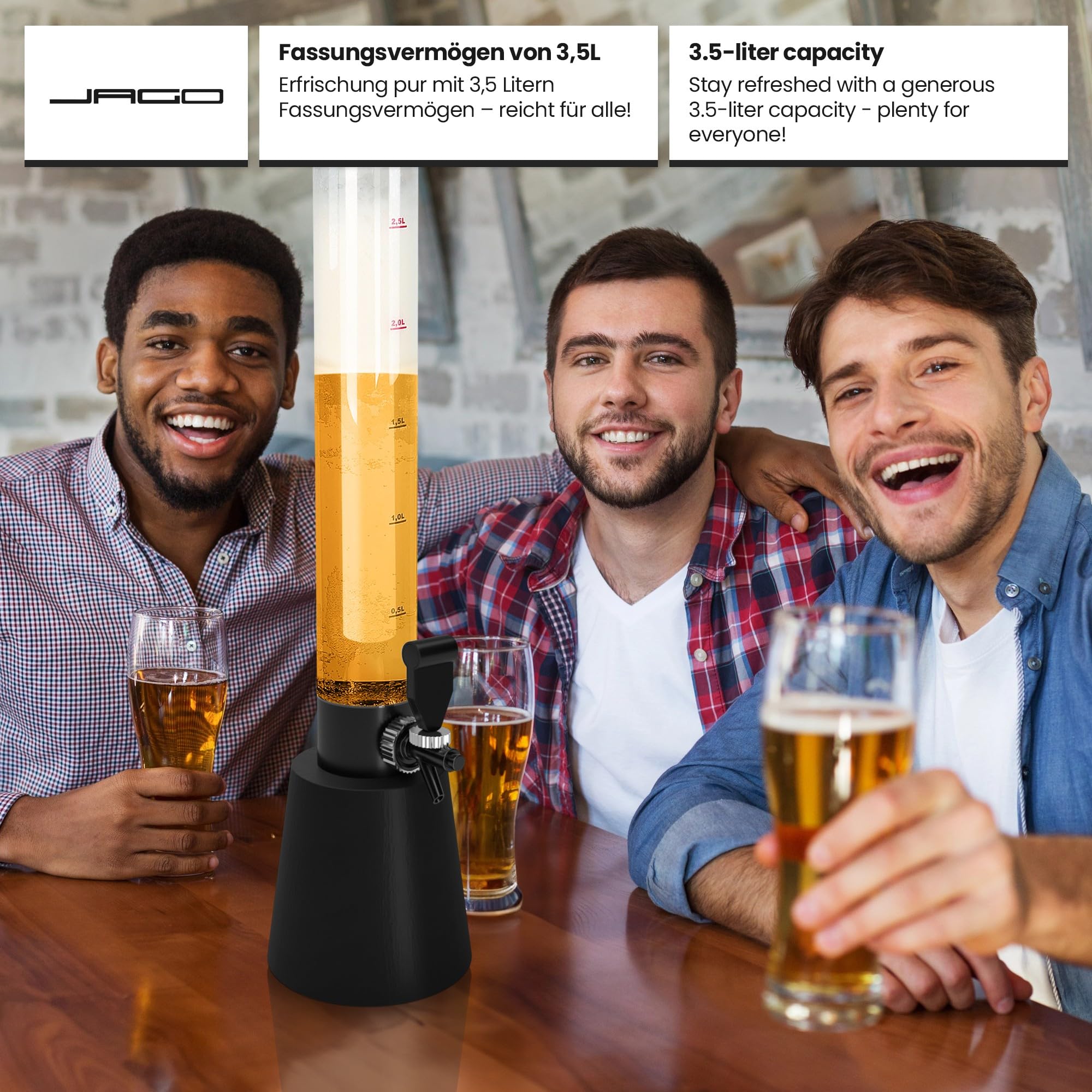 Jago® Distributore di Birra - Set da 3, capacità Massima 3,5 l, Altezza 90 cm, con Rubinetto e Tubo di Ghiaccio, in Plastica Senza BPA - Spillatore, Dispenser, Giraffa, Torre, Bevande