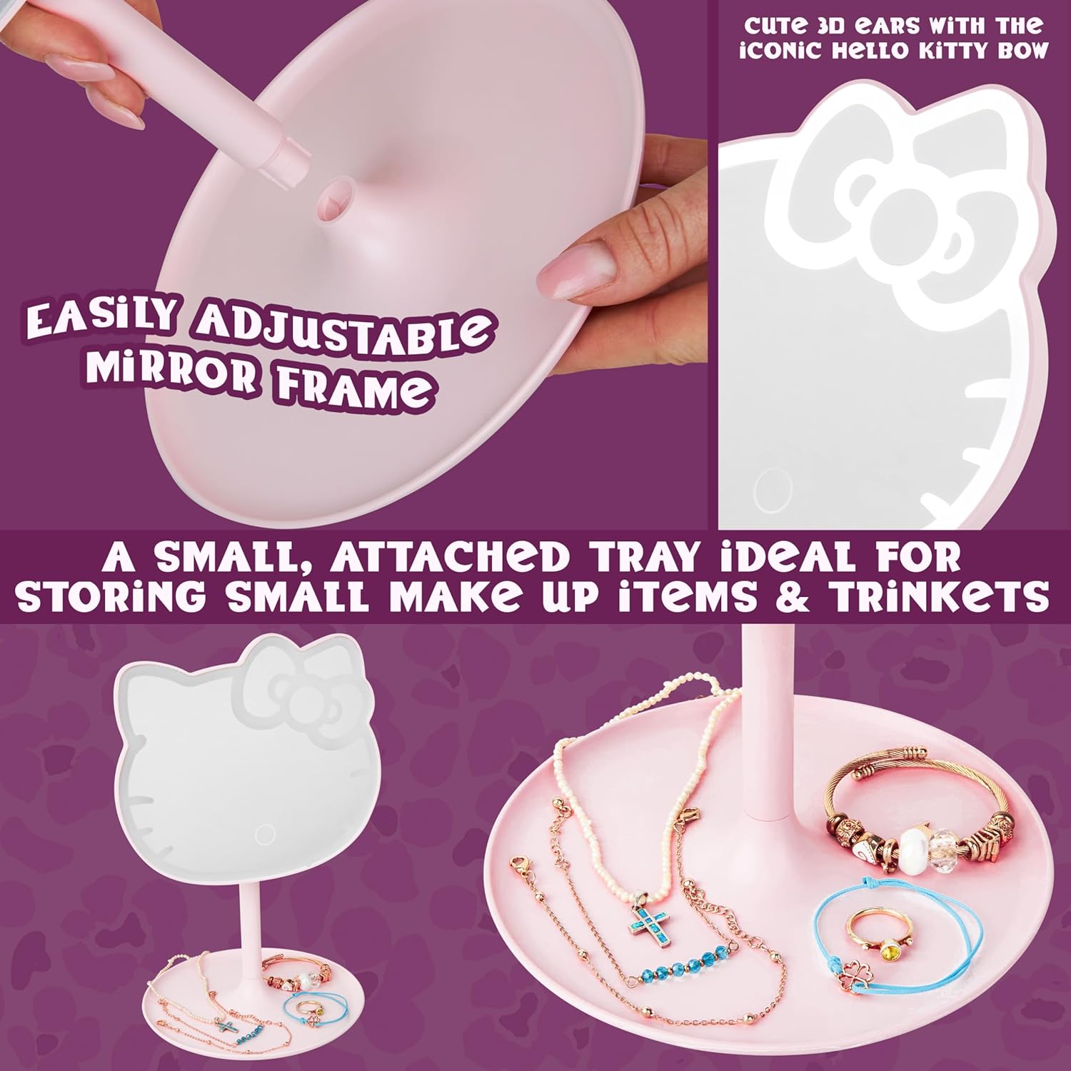 Get Trend Hello Kitty Sanrio LED Vanity Mirror with Lights for Women, Teens, Light Up Makeup Mirror for Desk, Room Decor, Kawaii Gifts for Women (Pink/Hello Kitty)