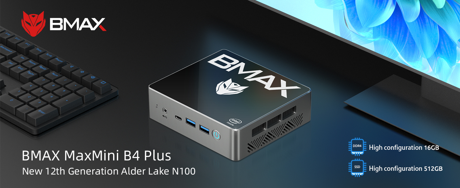 BMAX B4Plus Mini-PC N100 16GB RAM 512GB SSD Win 11 Pro