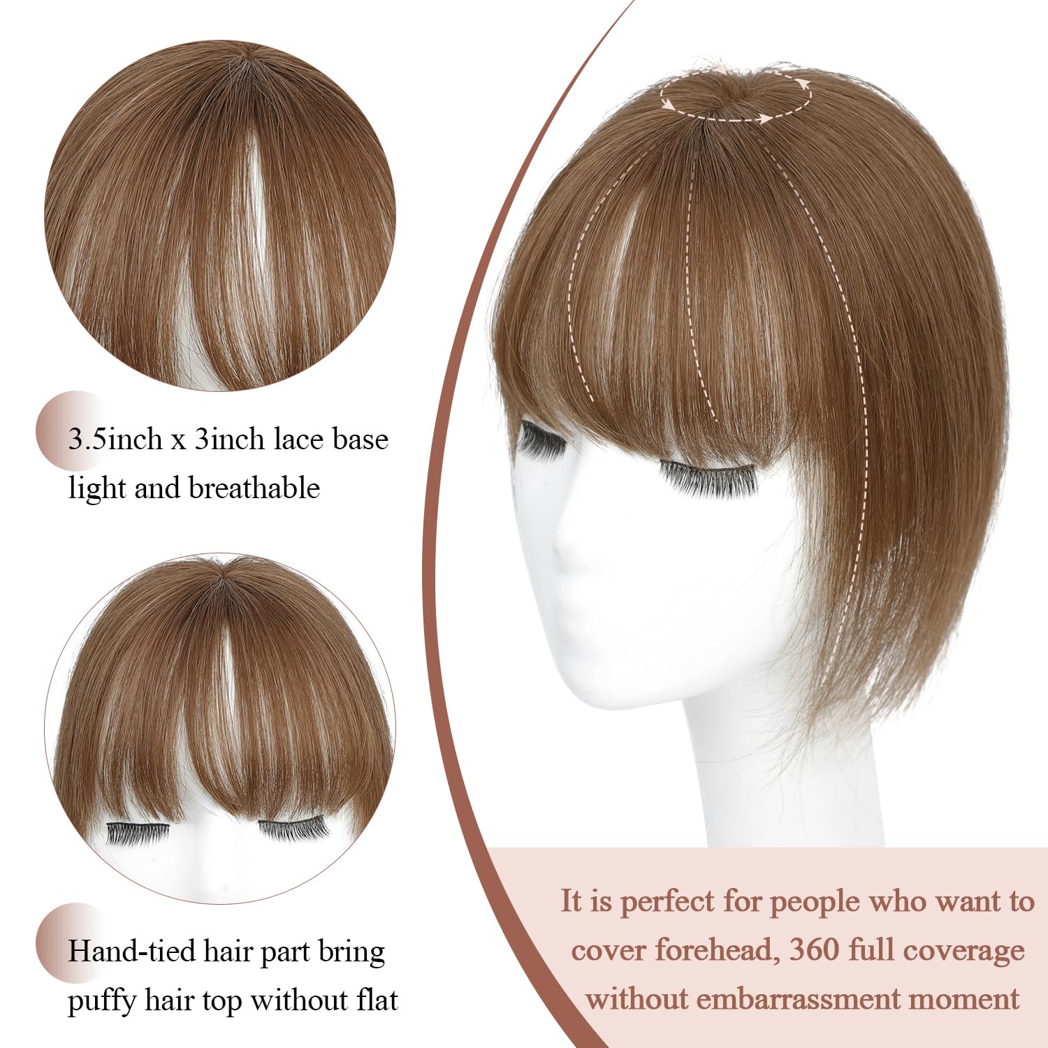 Molefi Hair Toppers for Women Real Human Hair,360°3D Cover Topper with Bnags for Thinning Crown 10 Inch Clip in Bangs for Daily Use