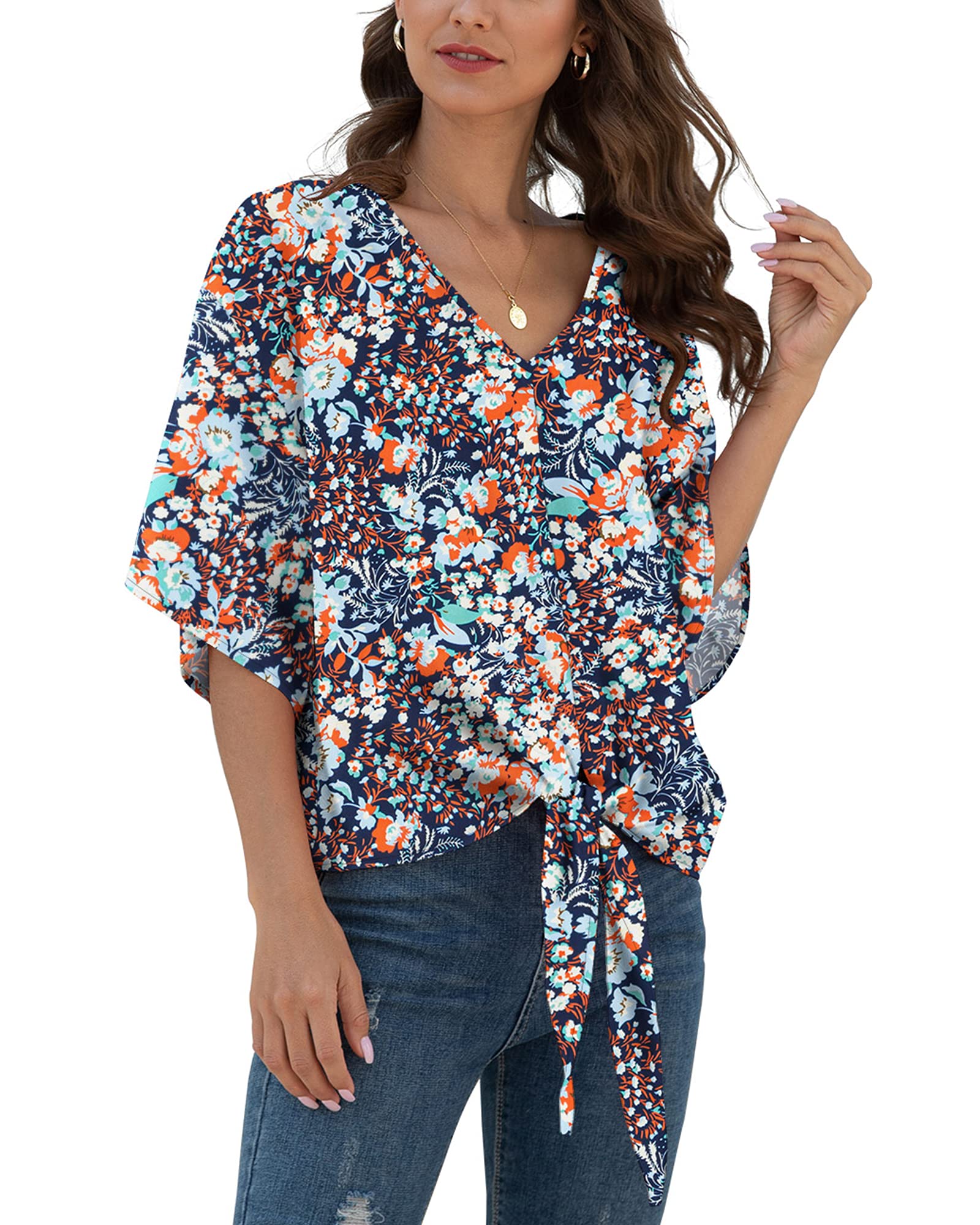 VIISHOW Womens Tie Front Chiffon Blouses