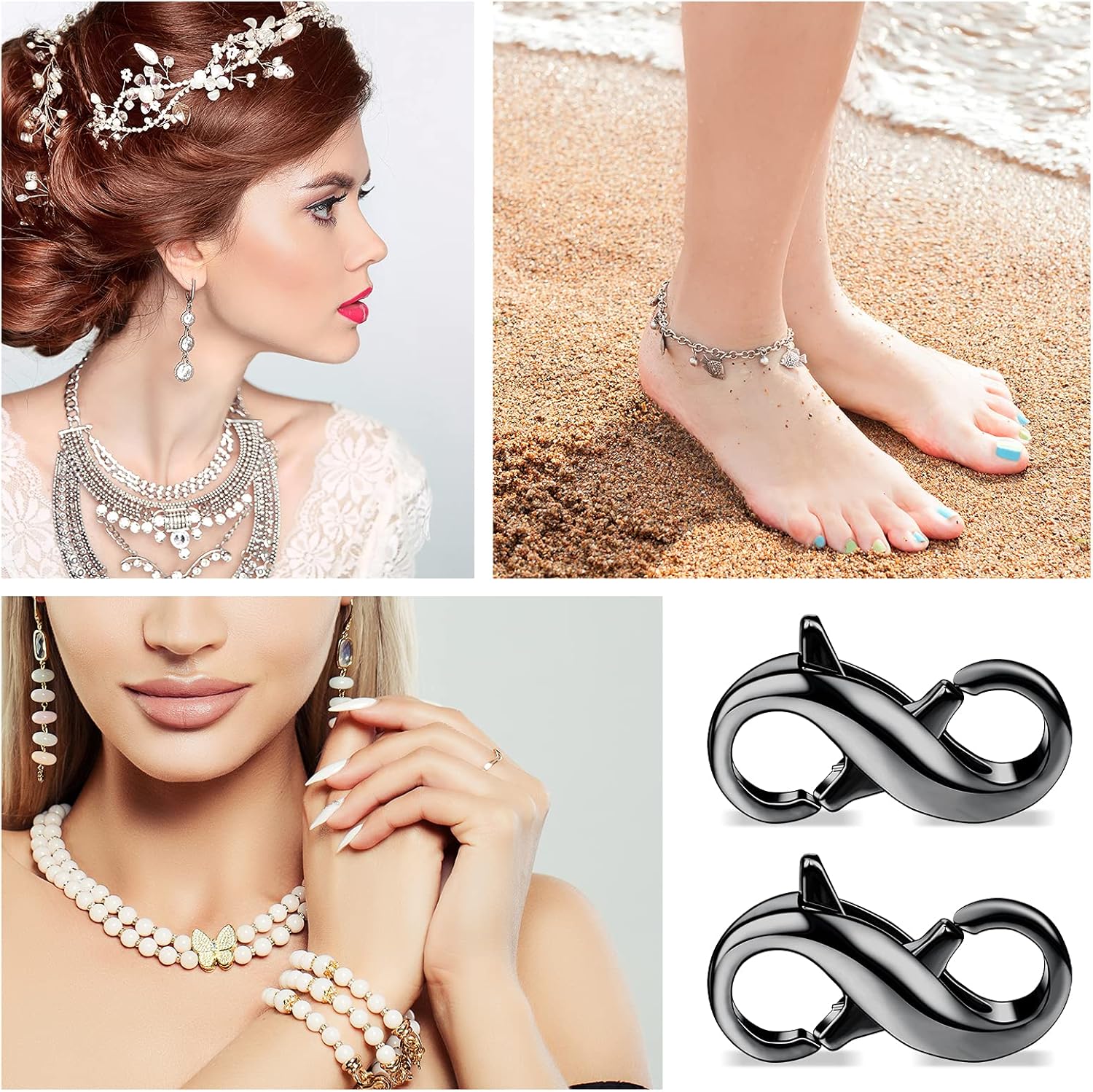 Hicarer 3 Pieces Double Lobster Clasp Double Claw Connector Necklace Bracelet Extension Clasp for DIY Women Jewelry Making Repair Kit(0.51 x 0.24 Inch,Black) - Image 3