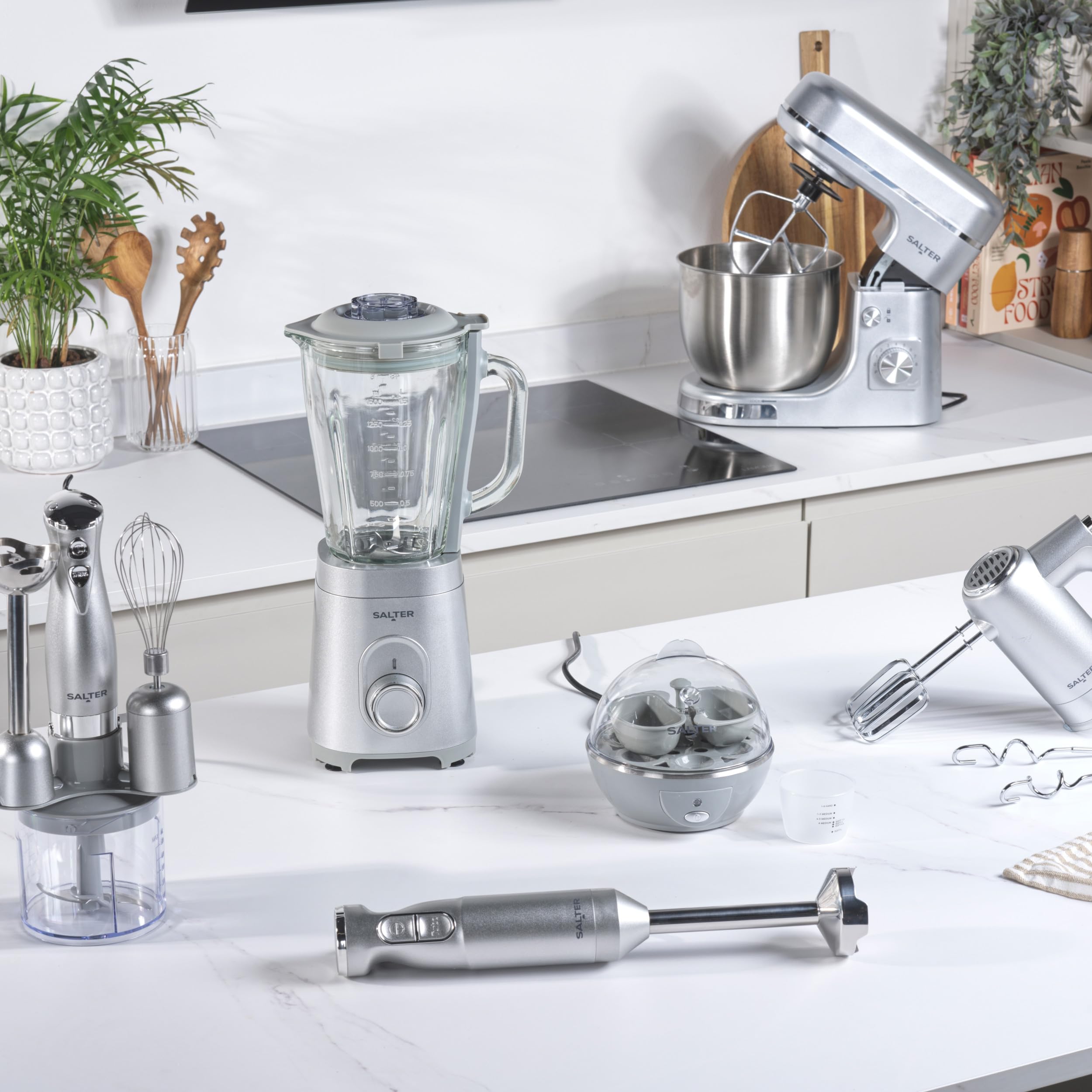 Salter Aspen Blend & Whisk Pro – miscelatore 2 in 1, frullatore a immersione, tritatutto per alimenti, lama in acciaio inox, Impostazioni di velocità variabili, becher 700ml, 1000W