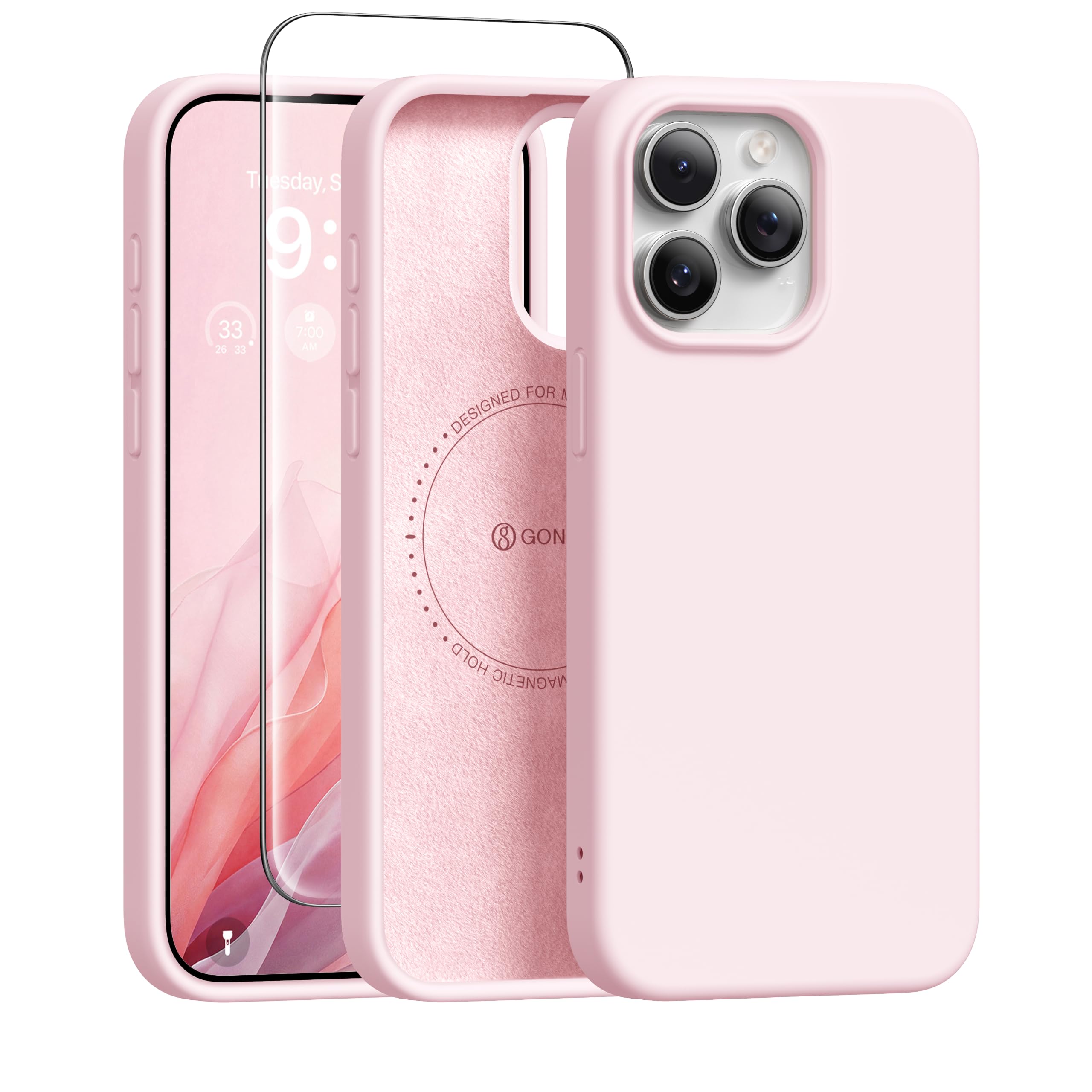 GONEZ Magnetic for iPhone 15 Pro Case, Silicone Cover Chalk Pink
