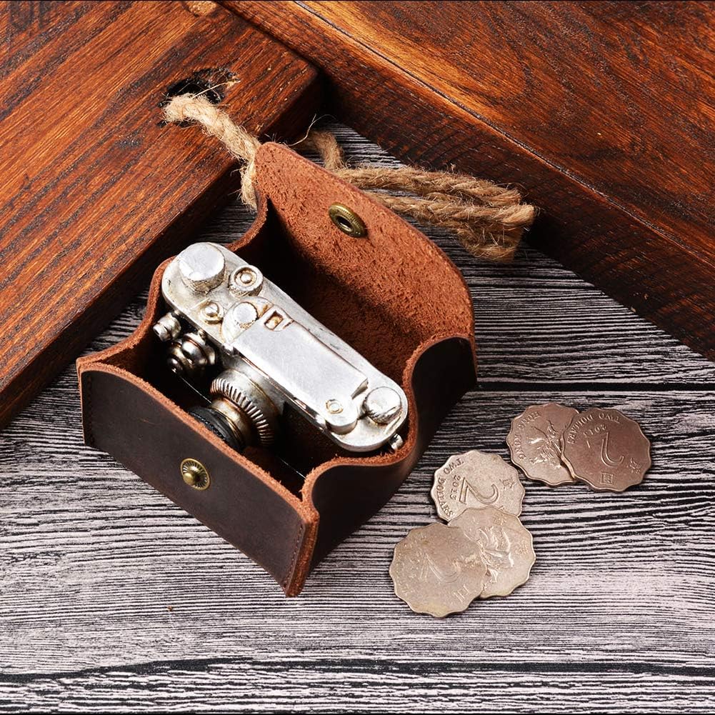 Juland Rustic Leather Moon Pocket Coin Case Genuine Leather Squeeze Coin Purse Pouch Change Holder Tray Purse Wallet for Men & Women - Dark Brown
