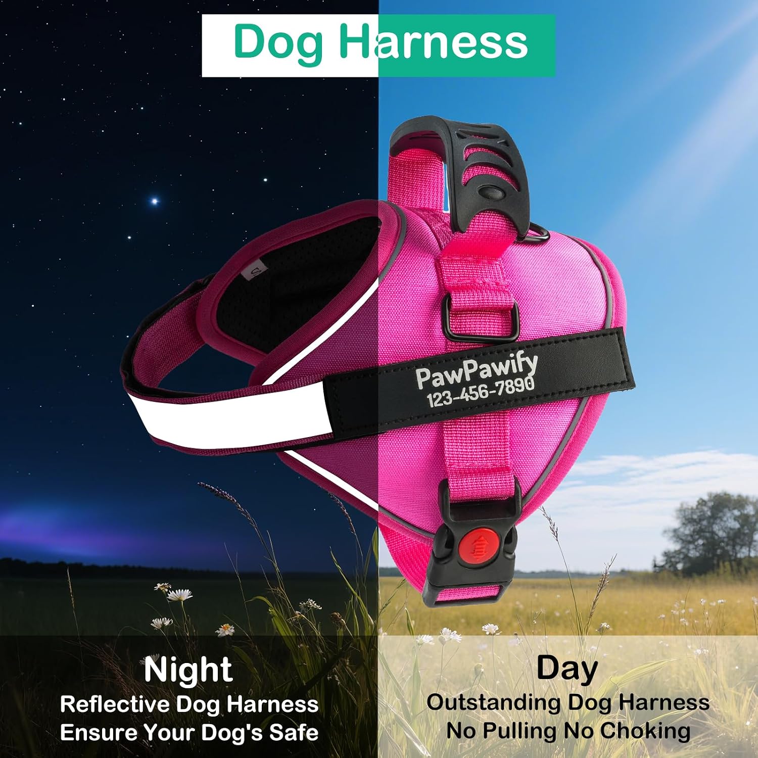 Personalized Essential Dog Harness,Custom No-Pull Pet Vest with Name & Phone Number, No Choke, Reflective, Adjustable and Padded, Easy Walking and Training for Dogs (Pink,S Chest 16-21 in)