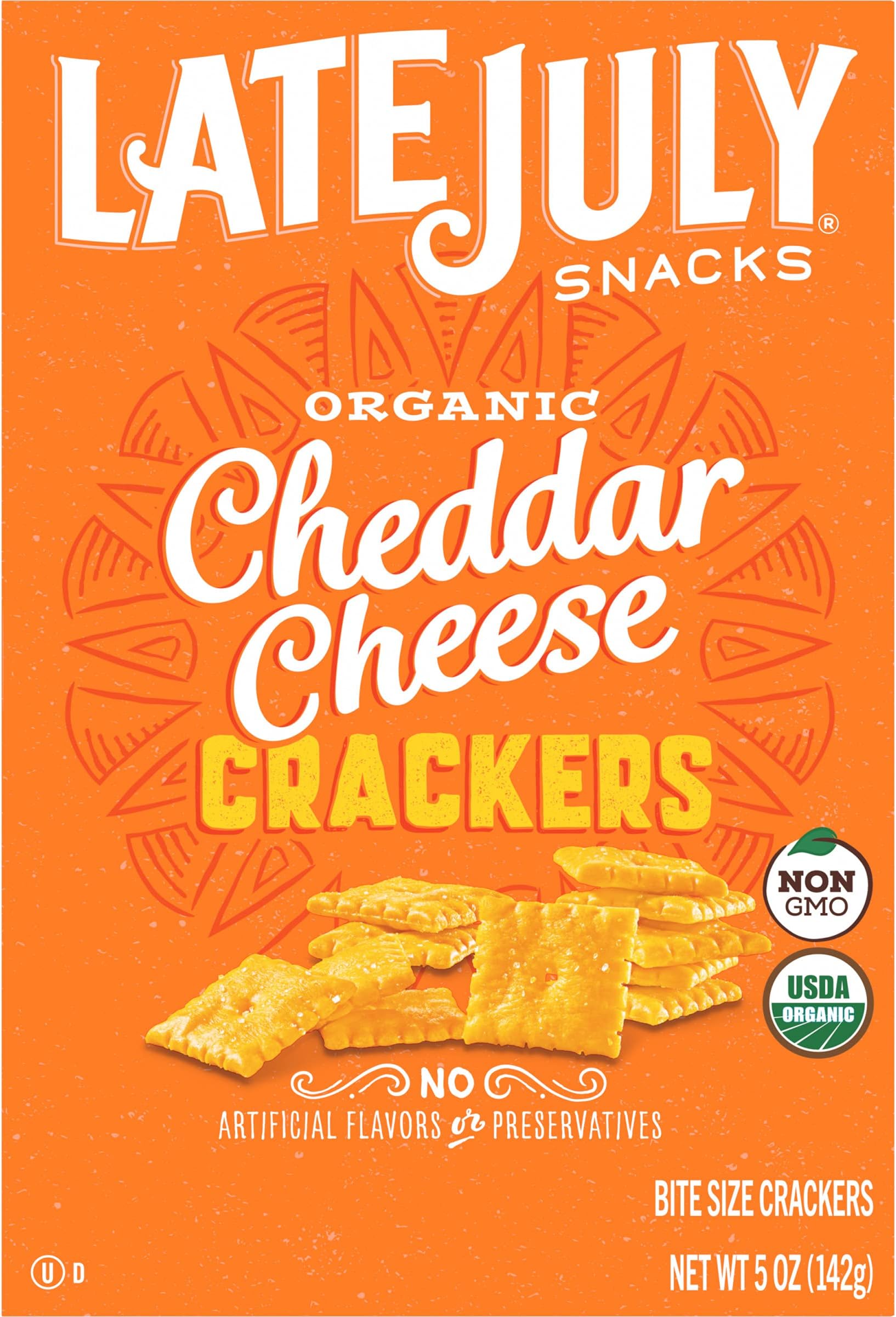 Late July Organic Bite Size Cheddar Cheese Crackers, 5 Oz, Pack of 12