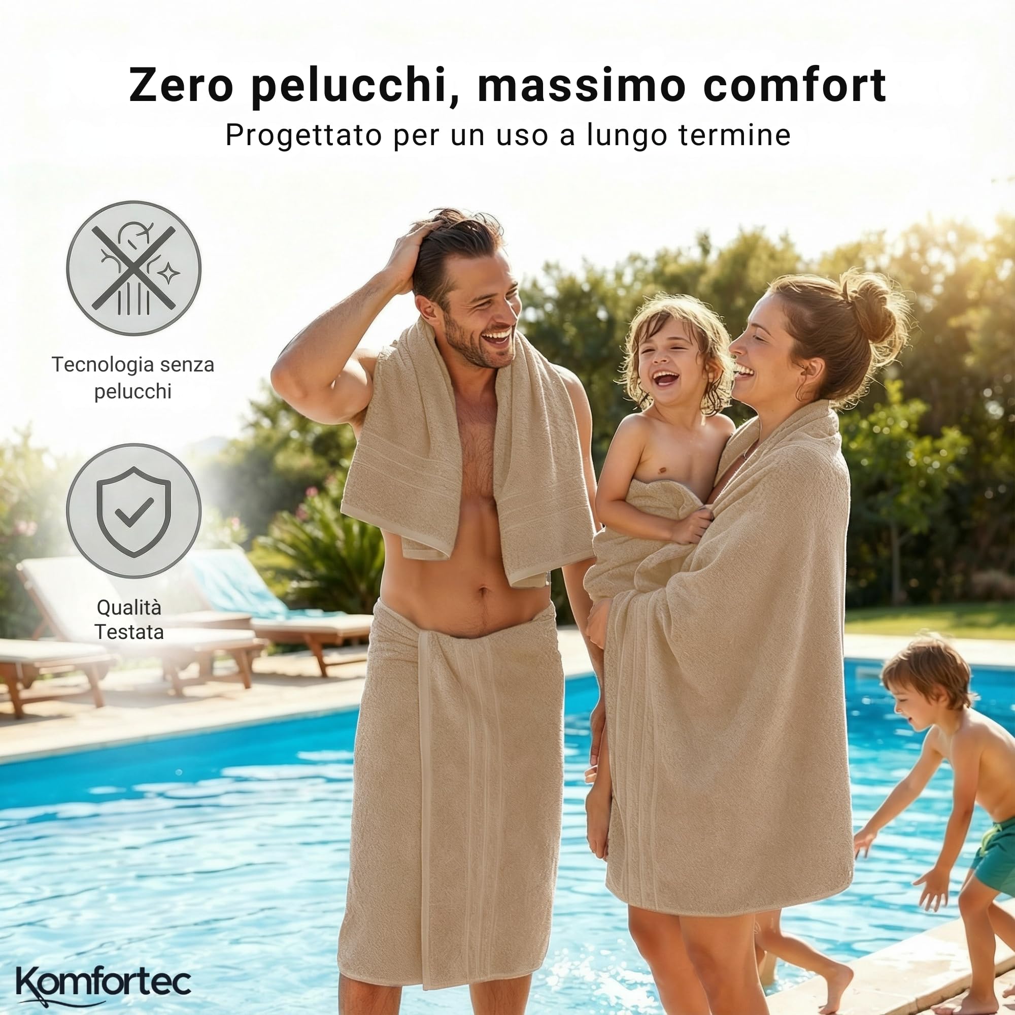 Komfortec Asciugamani 2 per Sauna 80x200 cm in 100% Cotone,470 g/m², Asciugamano Doccia Grande, Morbido, Asciugatura Rapida, Beige