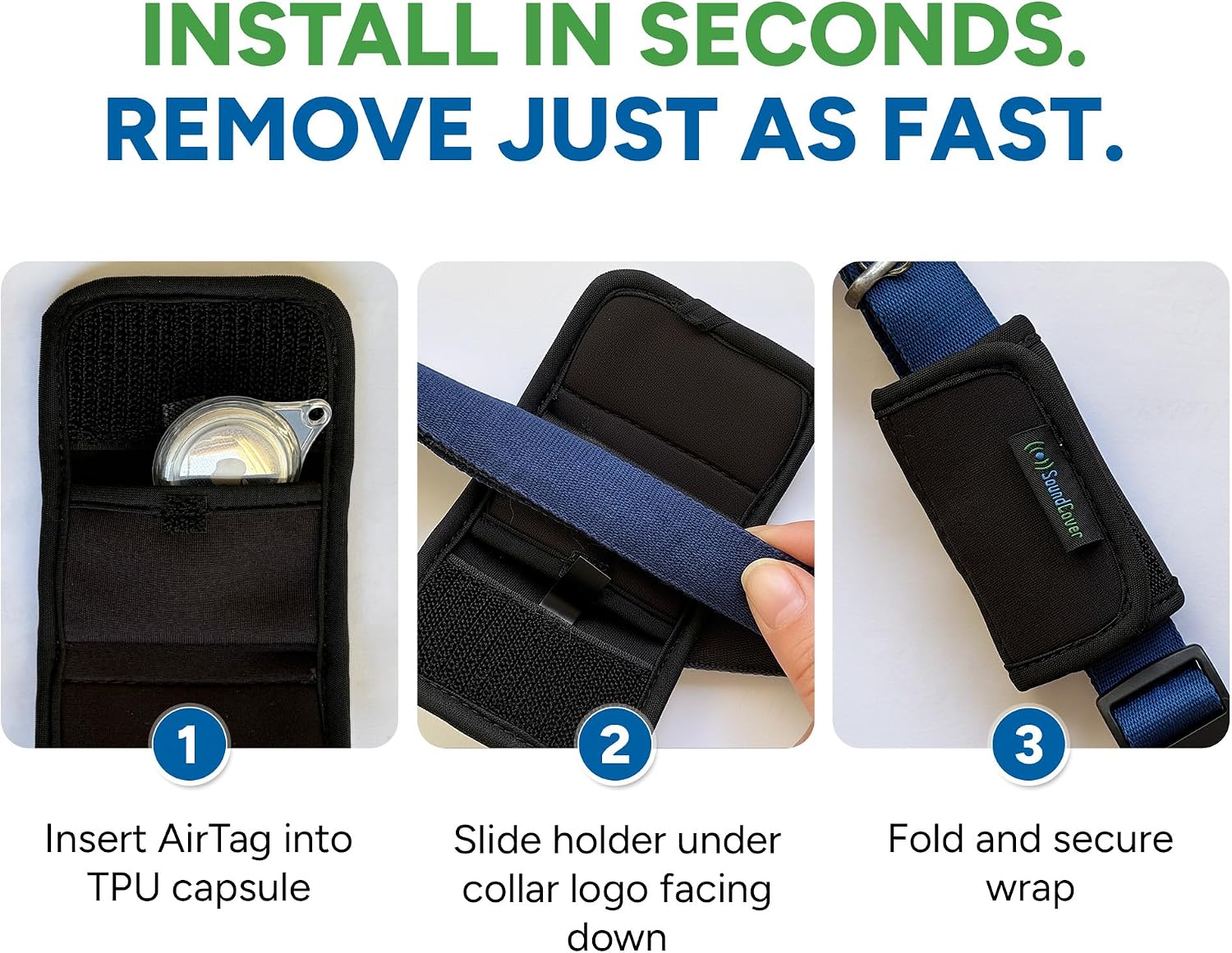 AirTag Holder for Pet Collars and Travel Straps – Compatible with Apple AirTag, Dual Layer Neoprene Wrap with Waterproof Shockproof Case, Secure Flat No Dangle Mount