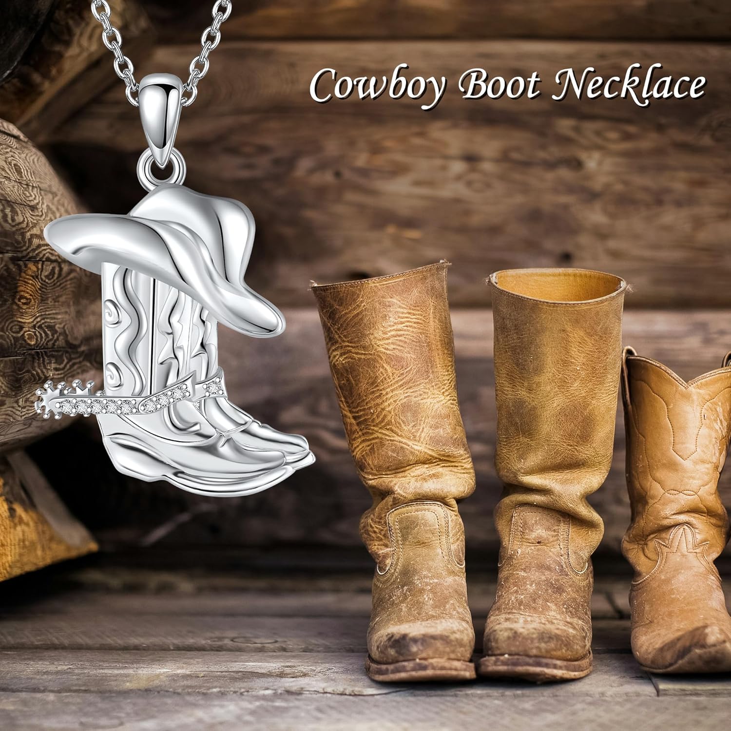Cowboy Boot Necklace 925 Sterling Silver Western Cowgirl Hat Pendant Necklaces Texas Boot Jewelry Wild West Country Equestrian Gift for Women - Image 6