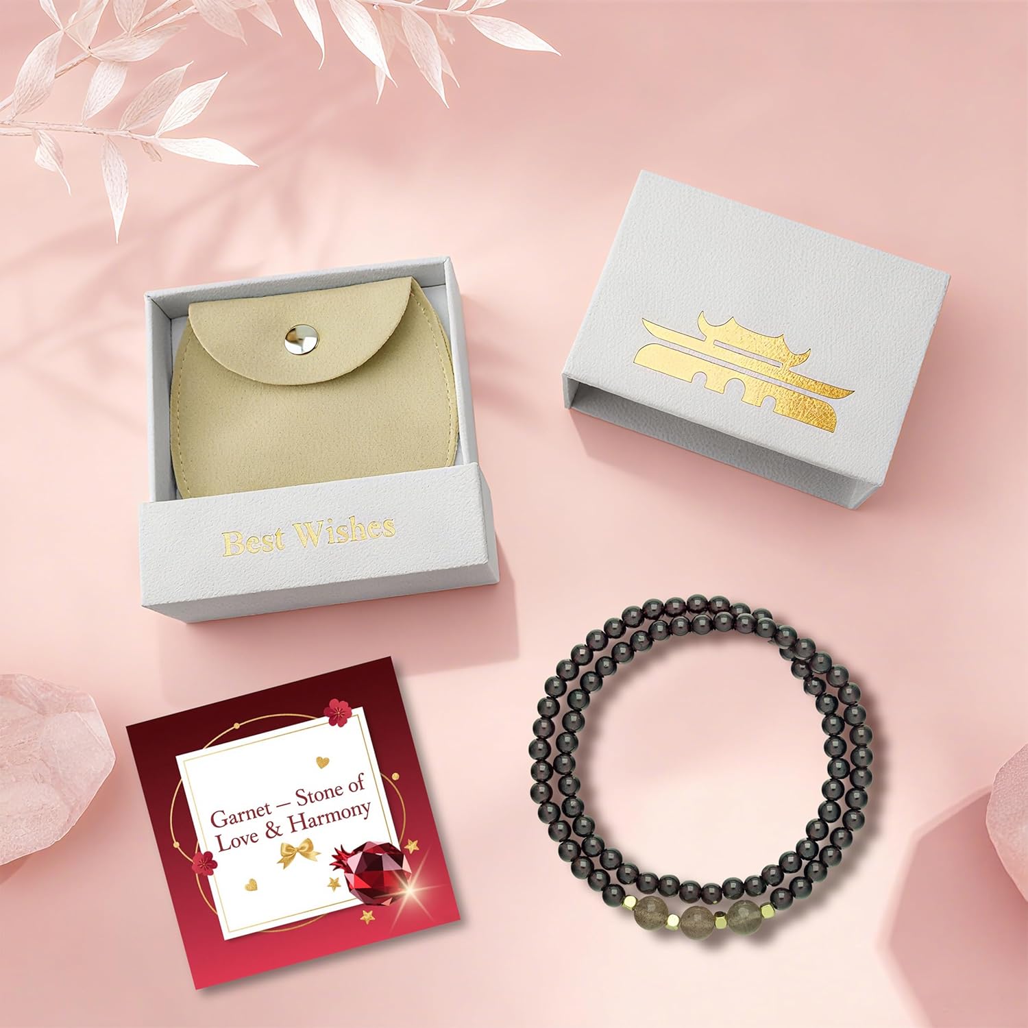 Garnet Bracelet for Women – Red Garnet Jewelry, Healing Crystal Bracelet, Handmade Gemstone Jewelry, Symbol of Love, Happiness & Harmony (Garnet & Strawberry Quartz Multi-Strand) - Image 4