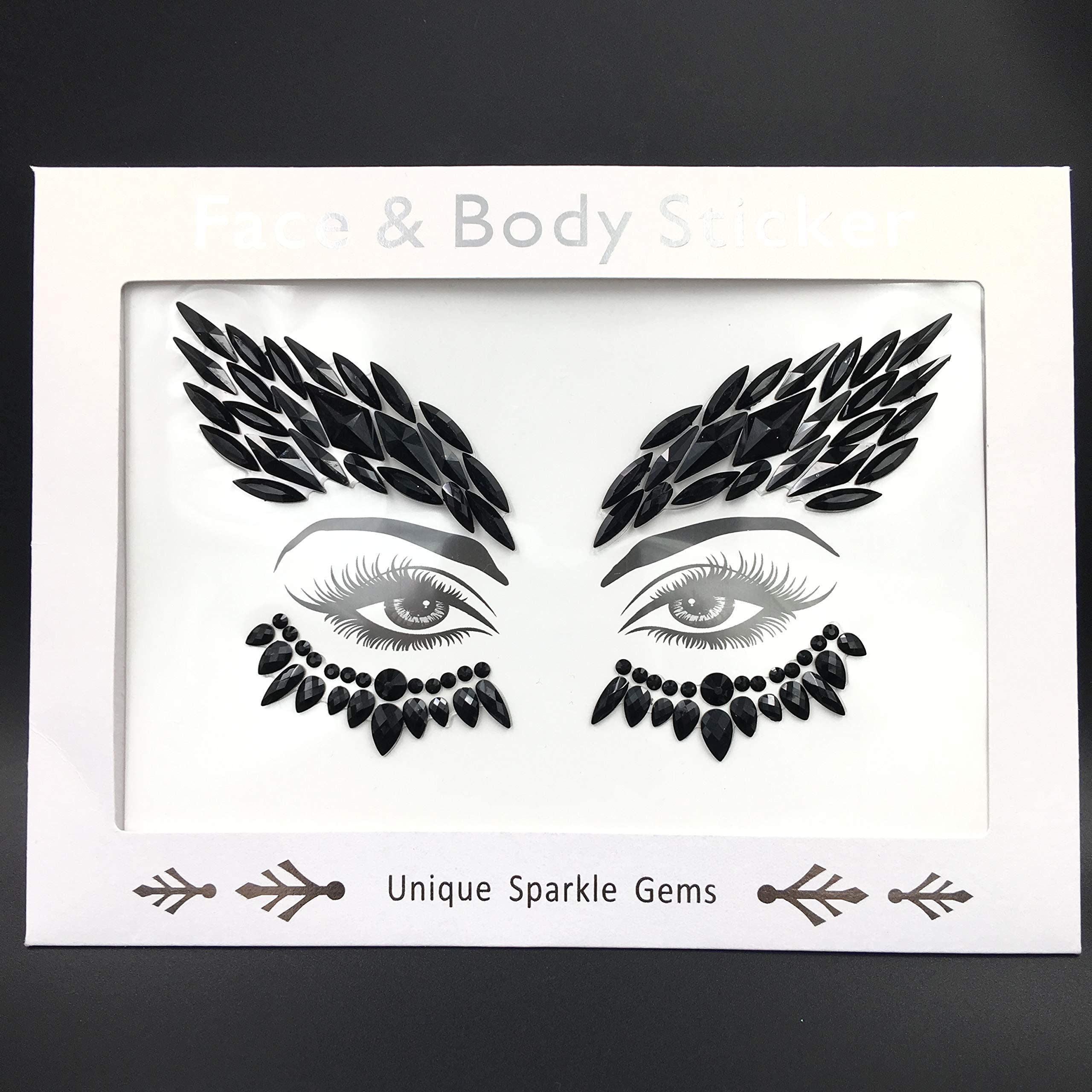ExceforeBlack Face Jewels Tattoo Eye Sticker Makeup Festival Body Sticker Black Gems Holidays Decor Temporary Tattoo For Skin DIY Crafts and Nail Art Decorations