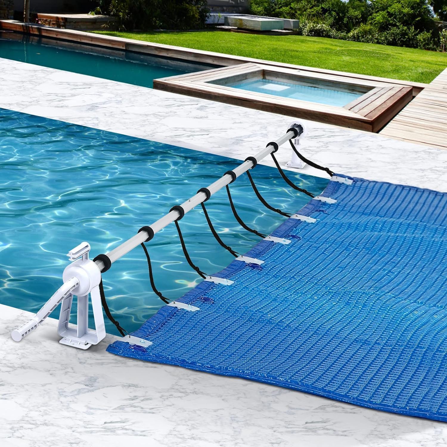 ACXIN Pool Aufroller 1,05–6,15 m Verstellbar, Teleskop Aluminium Poolrolle mit Handkurbel für Abdeckplane & Solarfolie