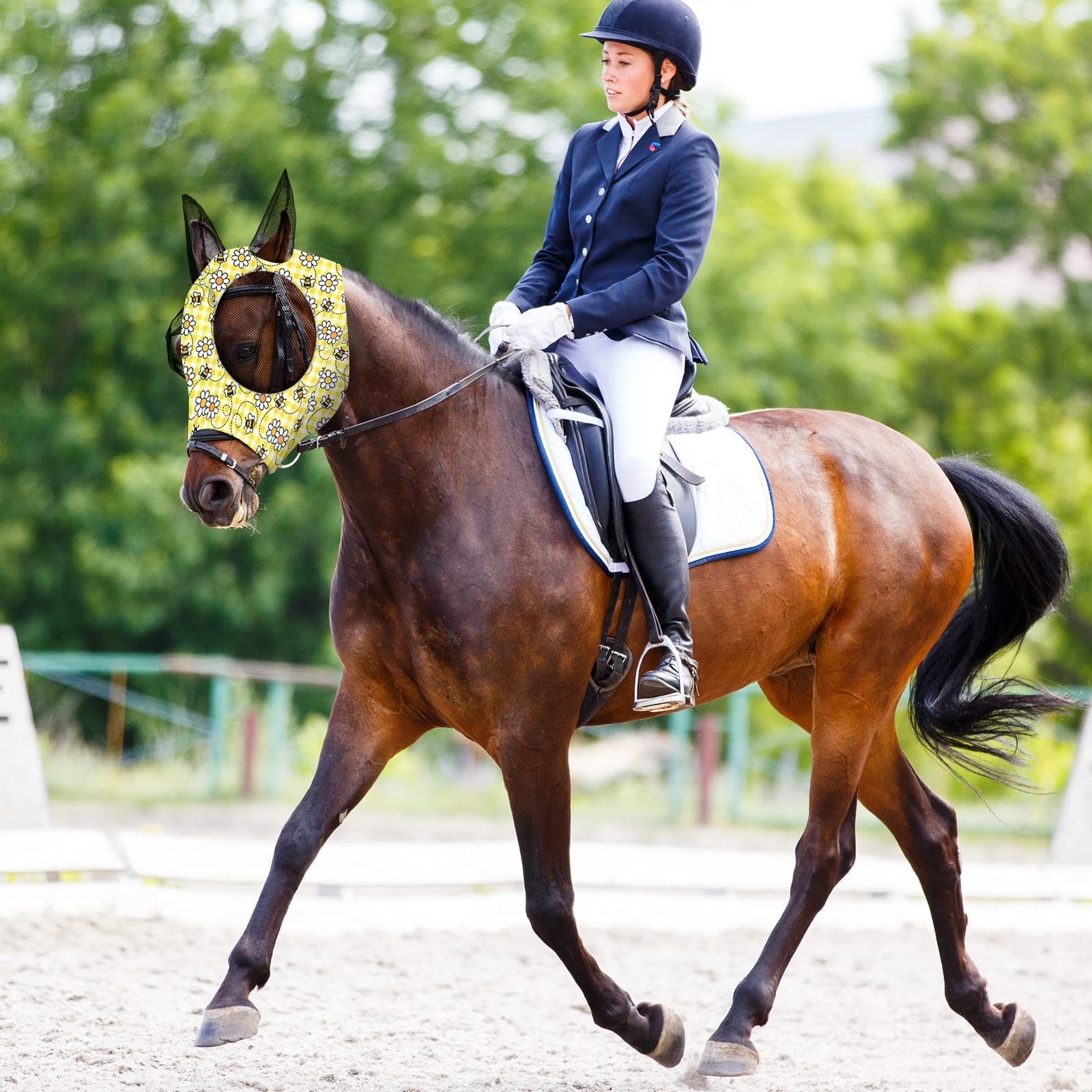 Qualirey 12 Stück Pferd Fliegenmaske Bulk Bequeme Elastizität Maske für Pferde mit Ohren Netz UV Schutz Atmungsaktive Pferdebedarf Gesichtsbedeckung für Pferd Pony und Fohlen (Blumenmuster, Medium)