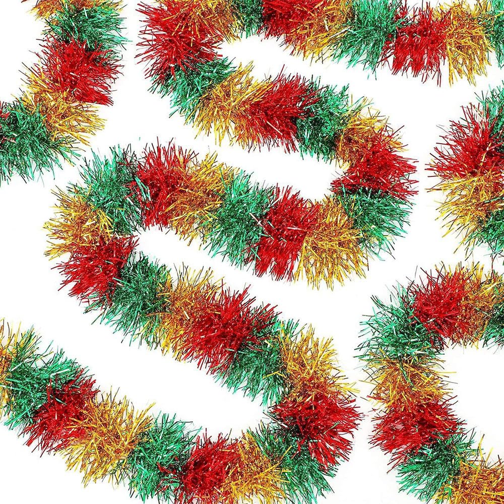 Odot 3Pcs Christmas Tinsel, 5M Xmas Shiny Tinsel Garland for Christmas Decorations, Xmas Tree, Wedding, Table Centerpiece, Fireplace, Stairs, Wreath, Doorway, New Year (Colors,5m)