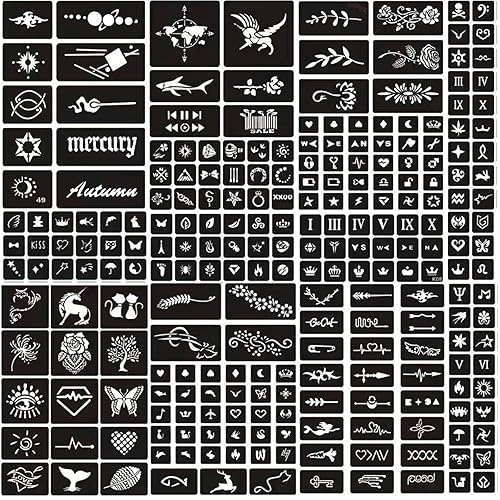 Plantillas de tatuaje de Henna, 254 plantillas de tatuaje, reutilizables, kit de plantillas de arte corporal, diseños para mujeres y adolescentes,