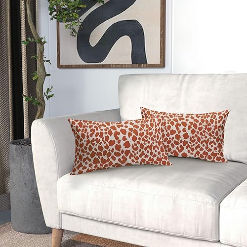 Miniatura 6 de Juego de 2 fundas de almohada lumbares de guepardo naranja quemado de 12 x 20 pulgadas, fundas de almohada rectangulares de leopardo para decoración