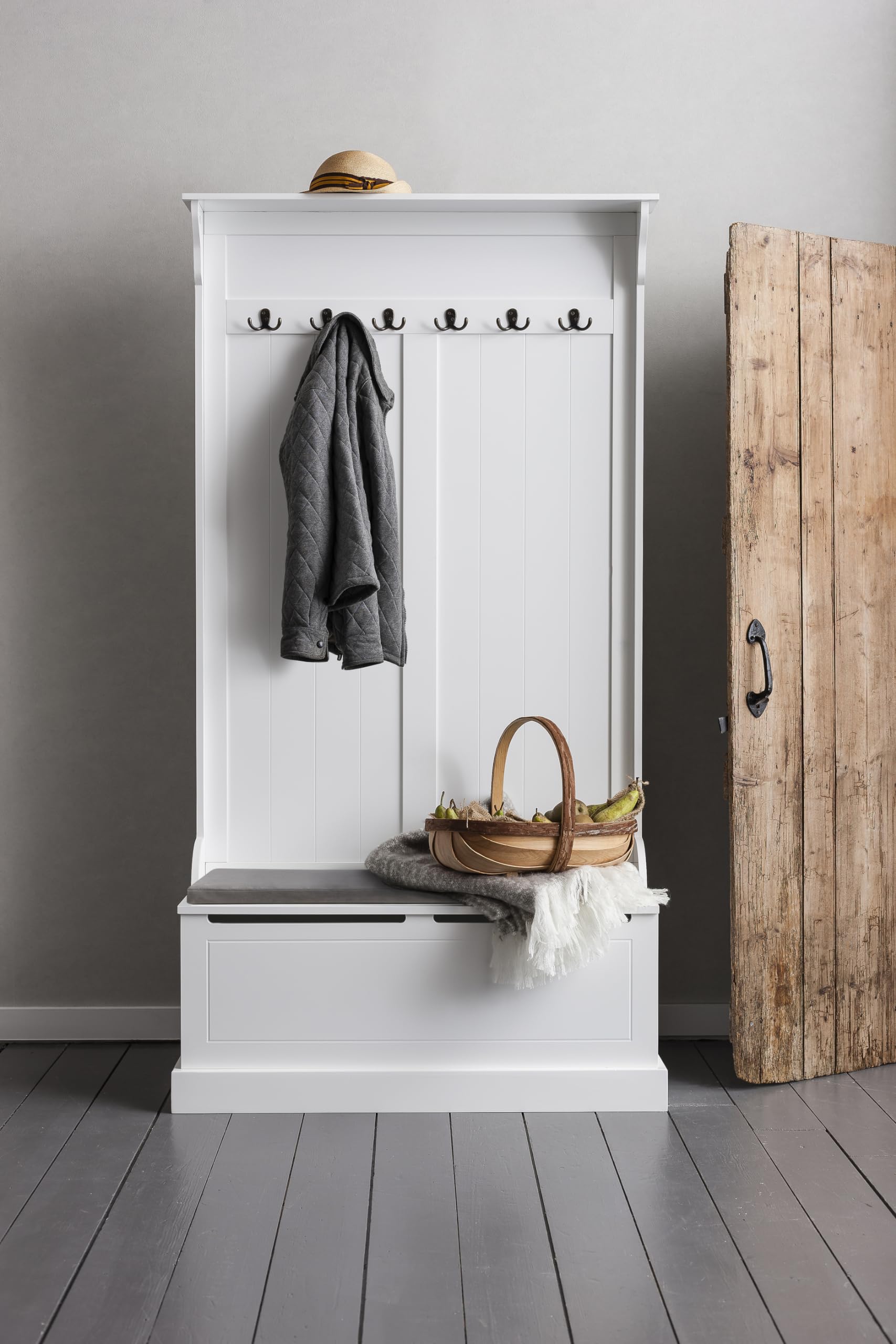 Noa & Nani Brittany Hallway Bench And Coat Hook Shoe Storage In Classic White