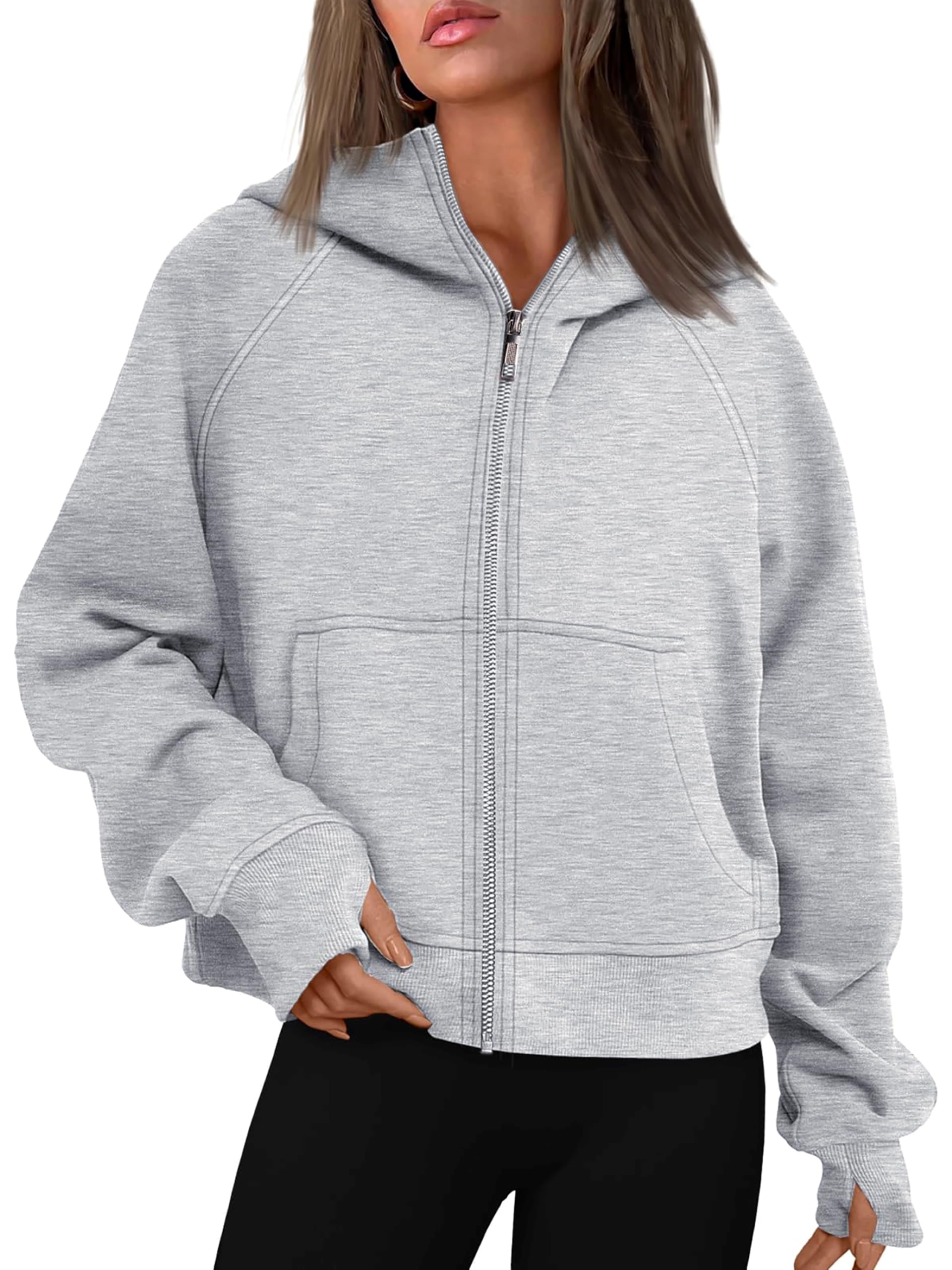 Timuspo Sweat à capuche pour femmes, avec fermeture éclair, pour l’automne et l’hiver