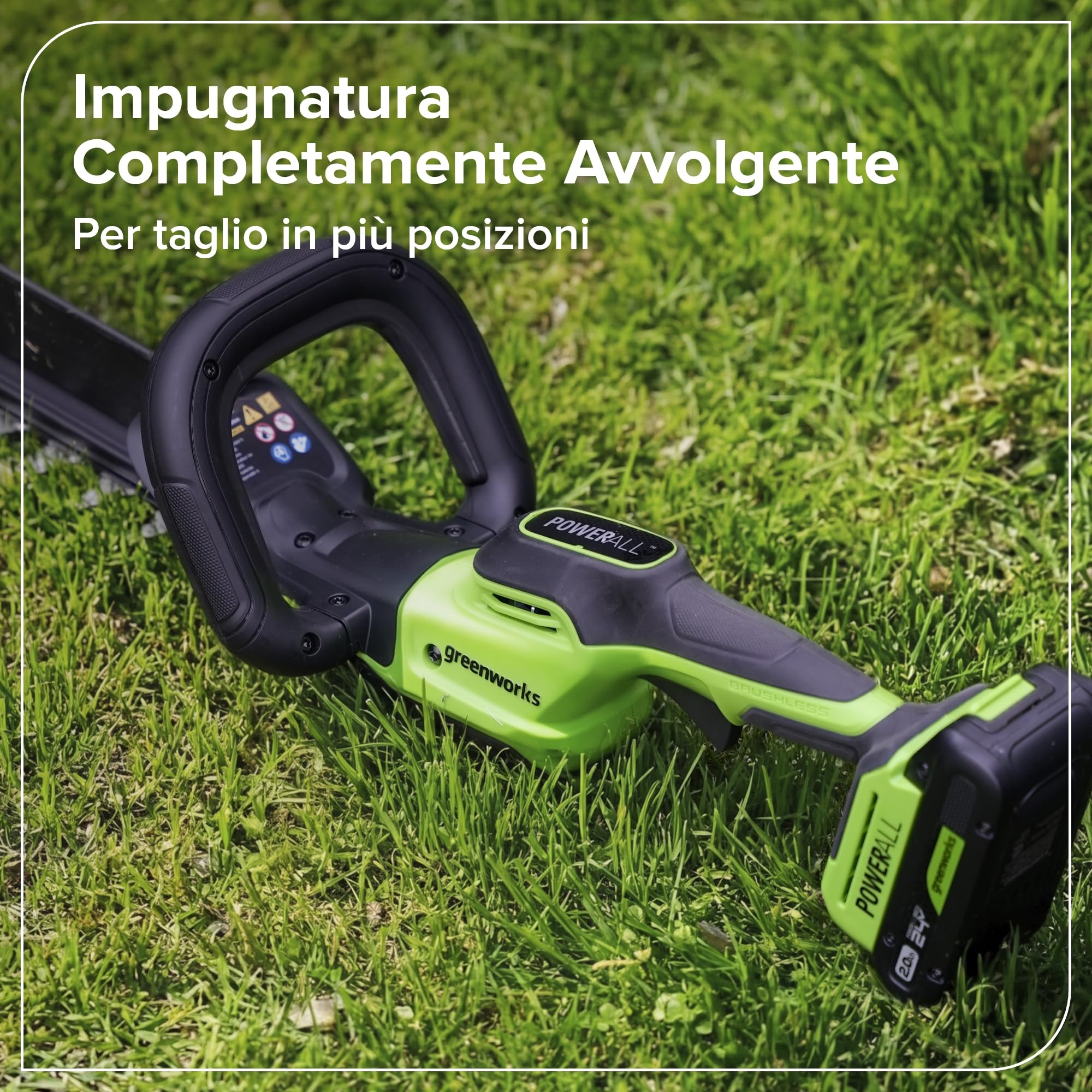 Greenworks Cortasetos a batería 24V 56 cm con batería incluida, Motor brushless, Cuchilla Doble acción 28 mm, Hedge Sweeper, Cargador HT2202A1