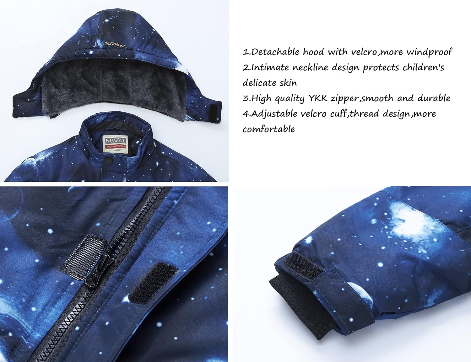 WULFUL Boy's Waterproof Ski Jacket Warm Fleece Hooded Winter Snow Coat - Image 5