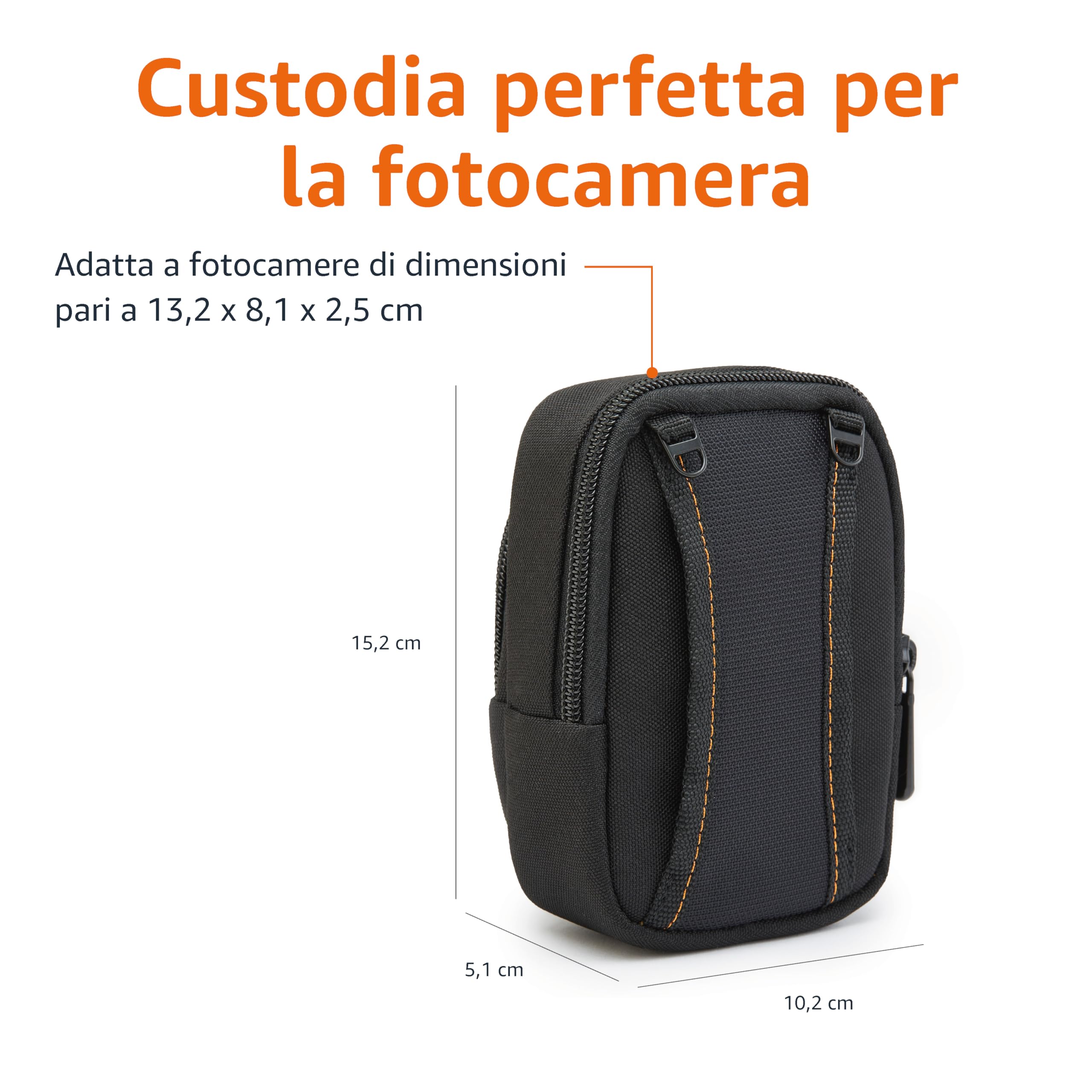 Amazon Basics Custodia per Fotocamera Digitale Compatta Grande con Imbottitura Interna per Fotocamere di 13,2 x 8,1 x 2,5 cm, Nero, Tinta Unita, Piccolo