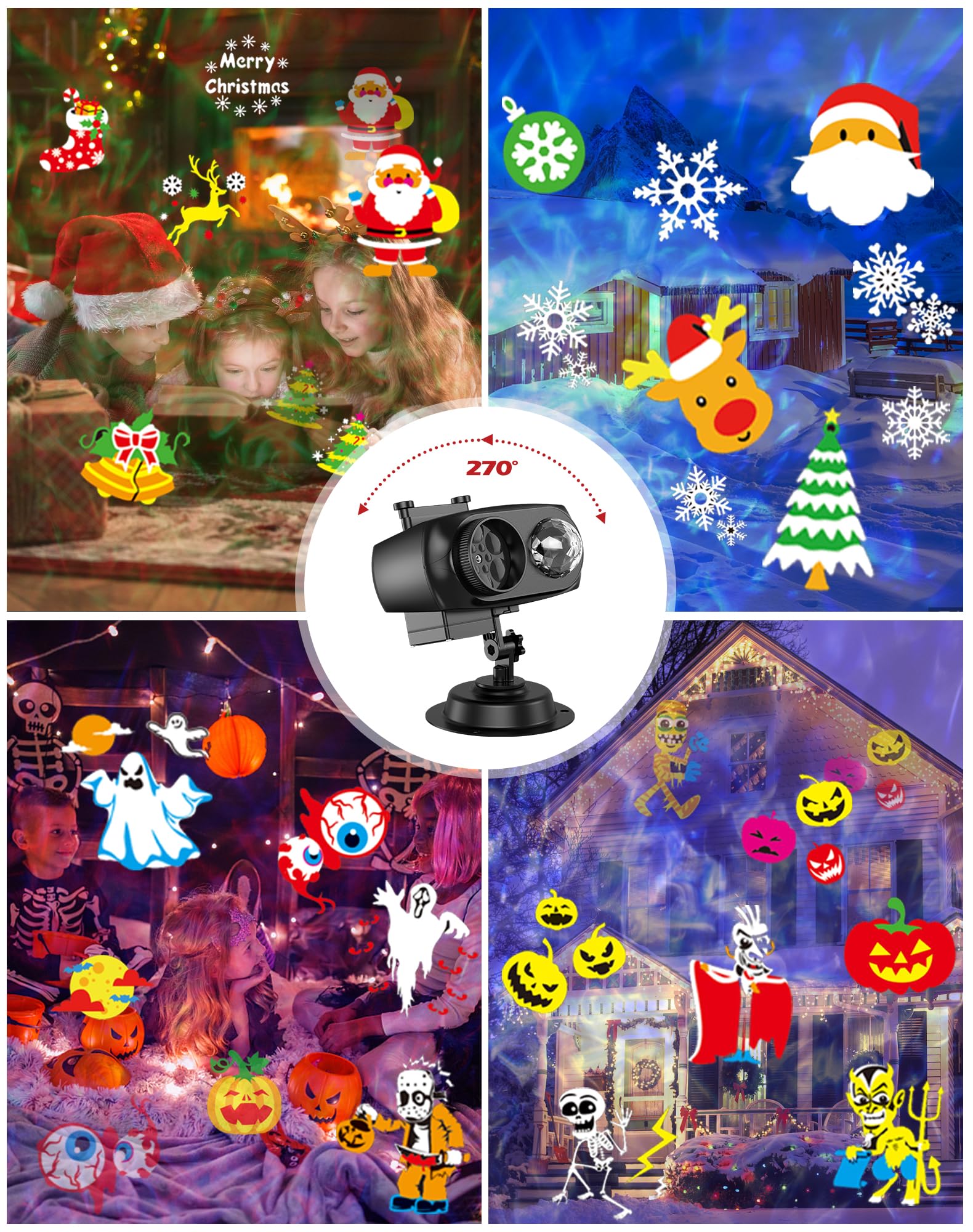 Projektor Weihnachten, LED Projektor Weihnachten Aussen Halloween Schneeflocken Projektionslampe Wasserwellen-Welleneffekt 12 Muster mit Fernbedienung für Weihnachte Halloween Party Deko
