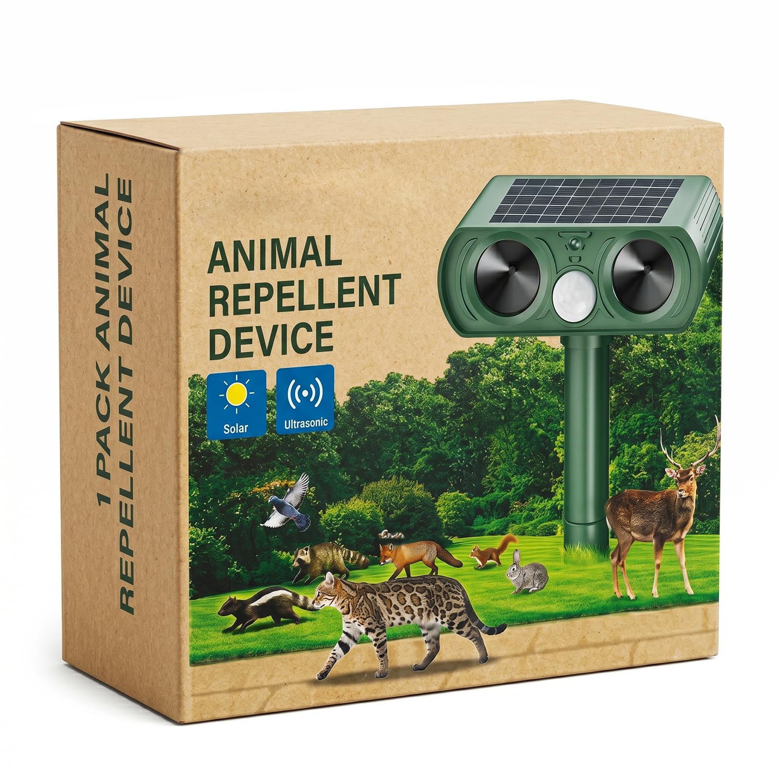 Ultrasonic Cat Repellent for Gardens Uk, with AI Variable Frequency, PIR Motion Sensor & Flashing Light, IPX5 Waterproof Animal Scarer for Cats, Foxes, Birds, Yard and Farm Animal Repeller 1pcs