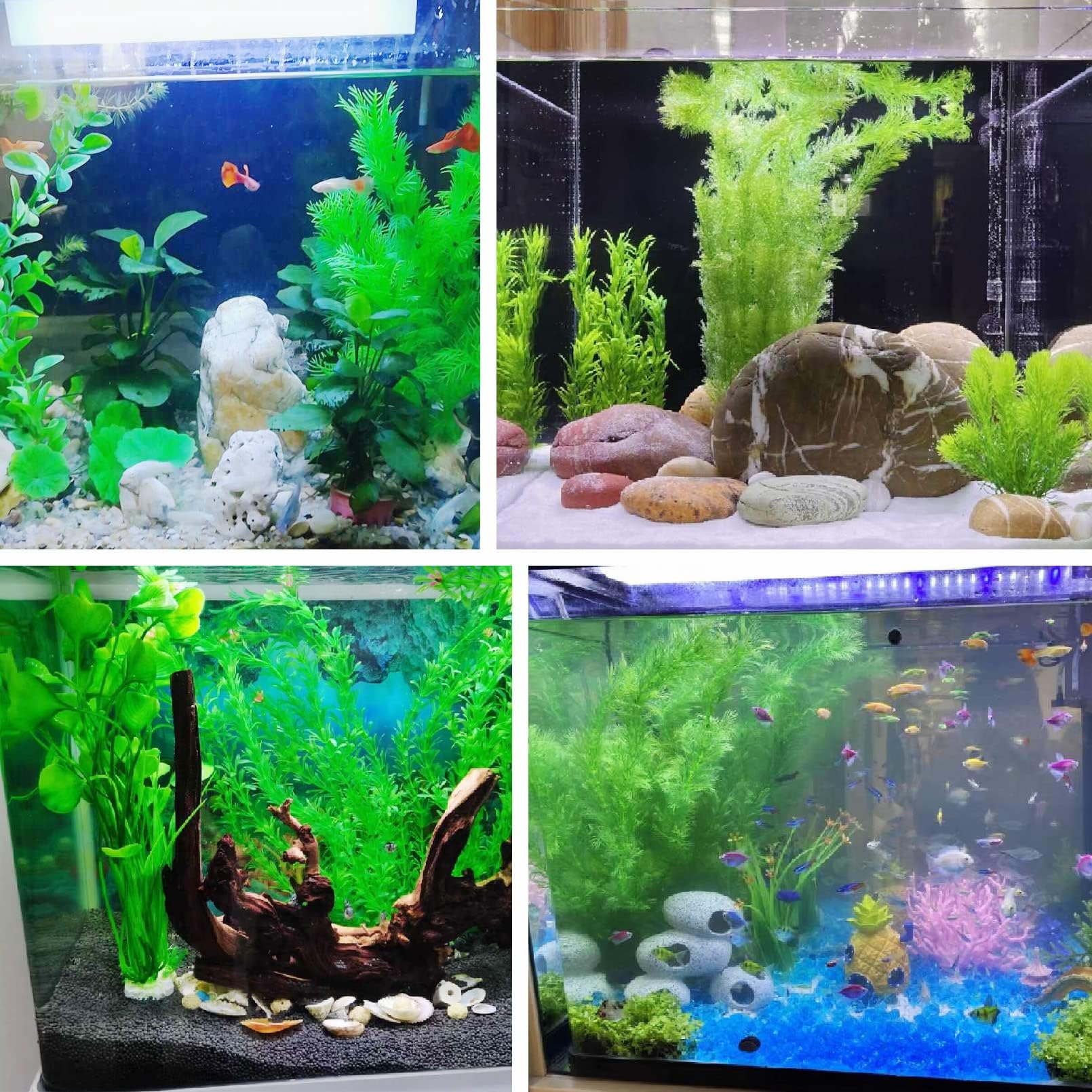 Decoración de plantas de pecera de plástico, plantas de agua artificiales de algas marinas, adorno para decoración de peceras, plantas de plástico para acuarios altos, 2 piezas de aproximadamente 12.5