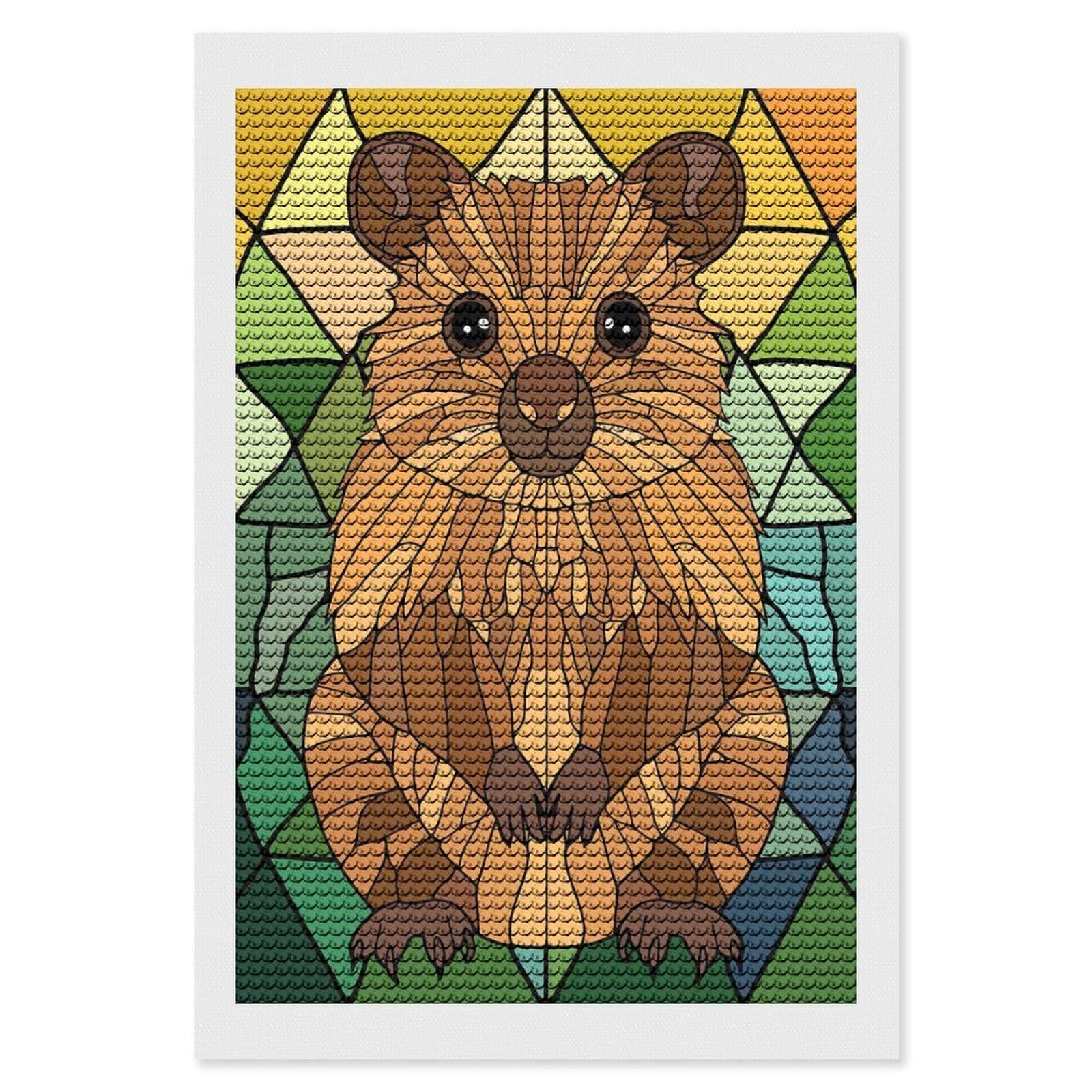 Junmoney Stained Glass Quokka Diamond Painting Set 8"x12", Neat Printed Canvas, with Tool Kit, Bedroom Decor, Gift Idea, Complete Accessories