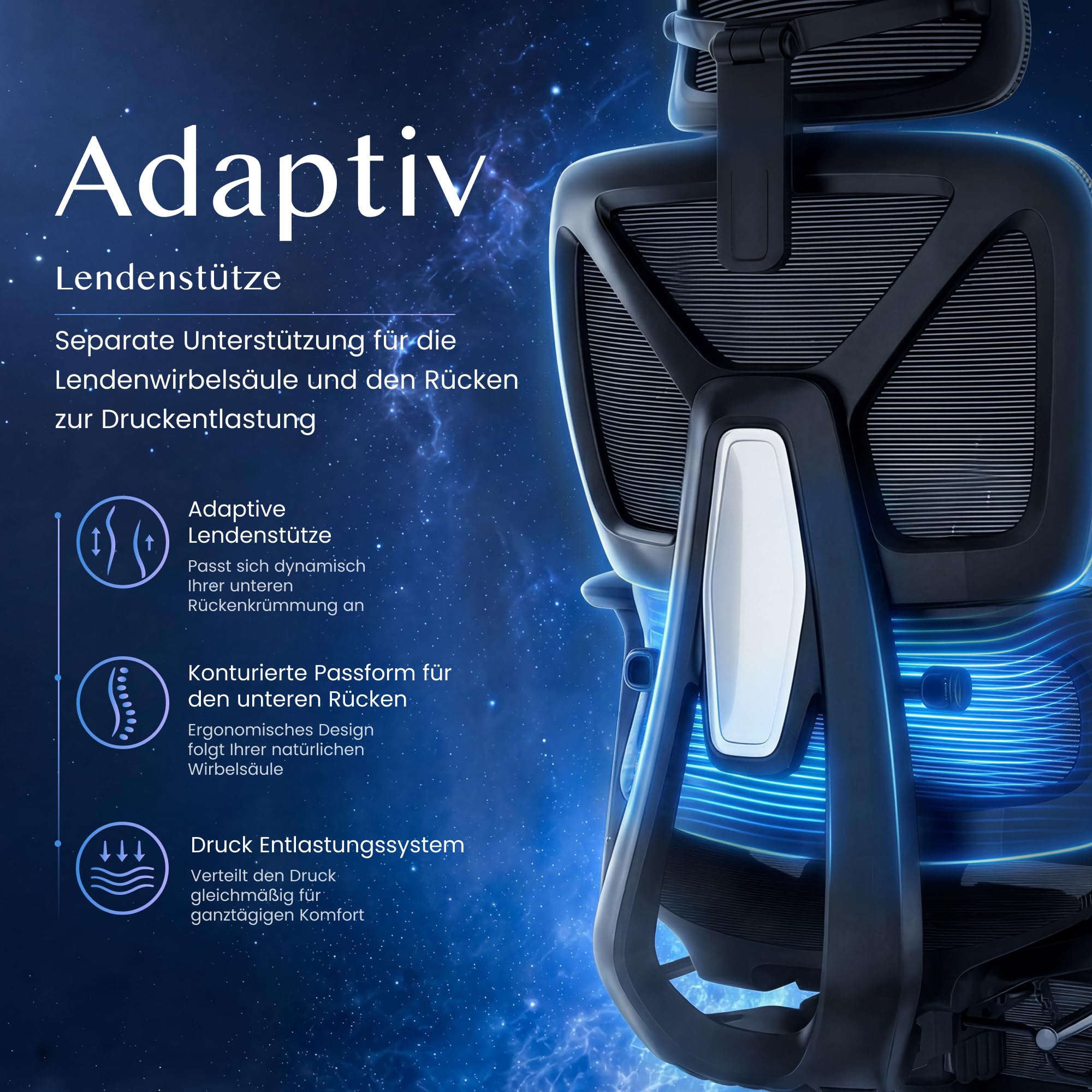 FLEXISPOT ErgoX Ergonomischer Bürostuhl mit Fußstütze Schwarz | 3D-Armlehnen, 3D-Kopfstütze, 5 Fach höhenverstellbare Rückenlehne, Atmungsaktiver Mesh Sitz, Arbeitsstuhl