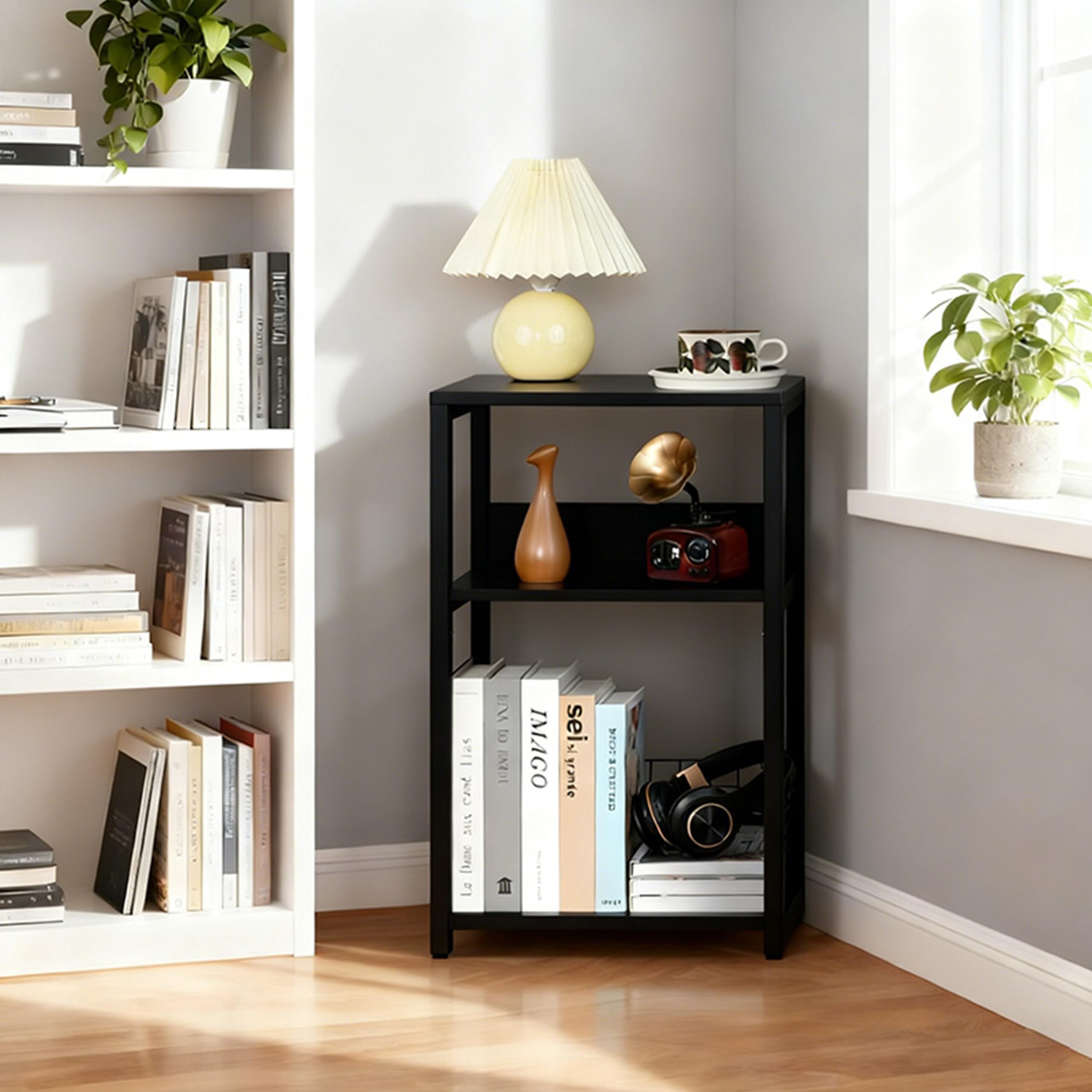Relaxdays Table pour Platine Vinyle 3 Niveaux, MDF/Fer, 65x40x30 cm, Noir