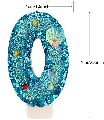 Miniatura 8 de Vela de números azules, velas de números de lentejuelas para pasteles de cumpleaños, suministros de fiesta temática de sirena, vela número 4