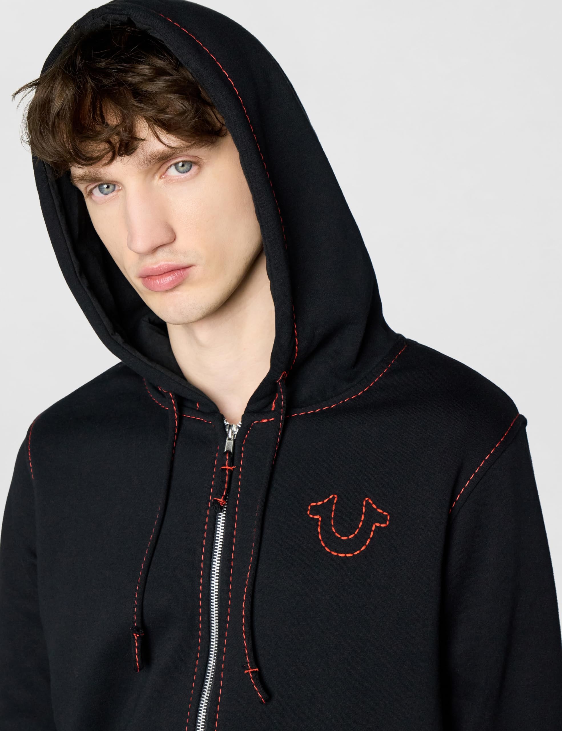 True Religion Męska bluza z kapturem Big T Zip Up, głęboka czerń/ognista, L