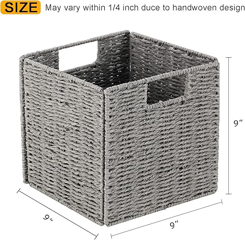 Miniatura 3 de Vagusicc Cestas de mimbre para almacenamiento, juego de 4 cubos de almacenamiento de cuerda de papel redondas tejidas a mano, color gris