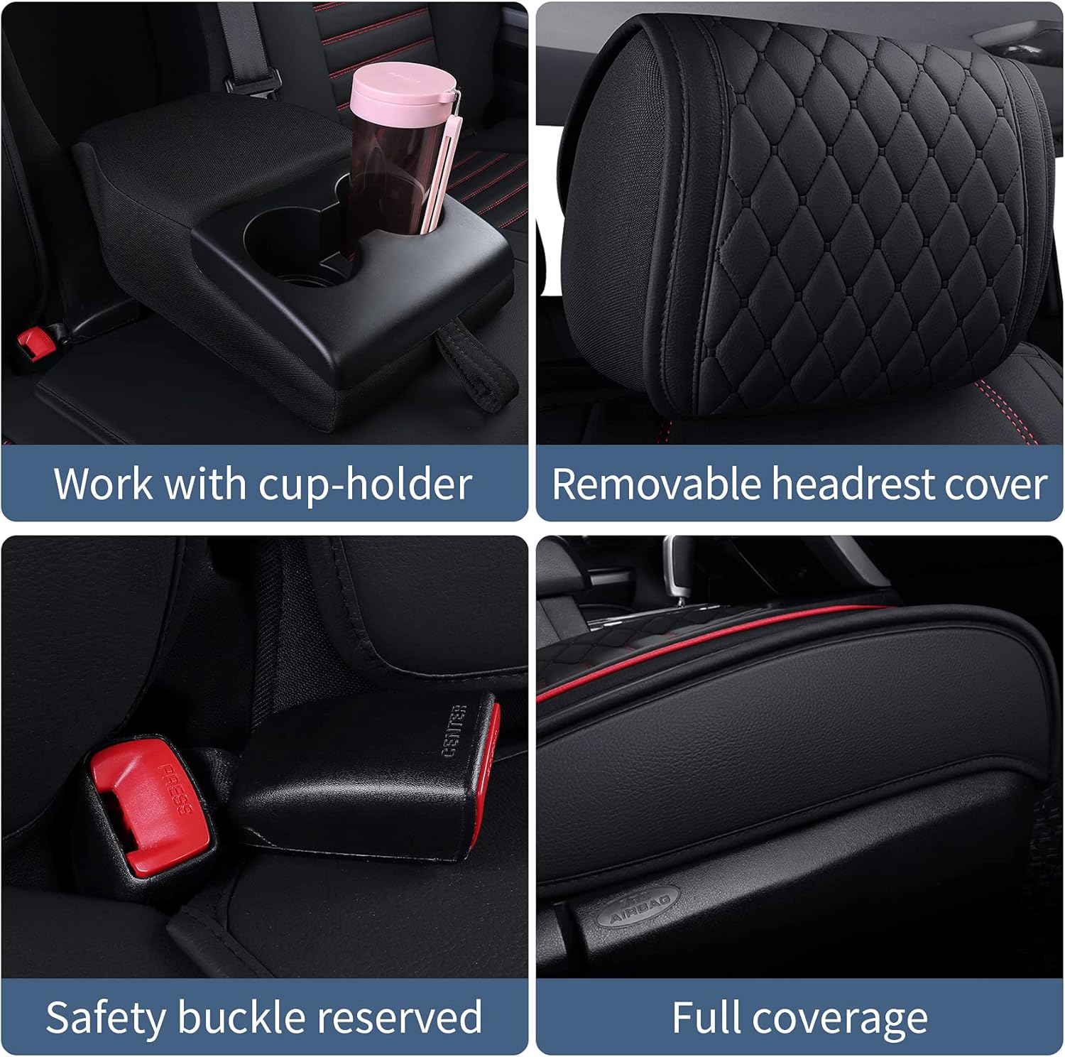 Aierxuan Car Seat Covers Full Set Compatible with Toyota Tundra Custom Fit 2008-2026 Crewmax Double Cab Truck Pickup Waterproof Leather Seat Cushions with Split Bench 40/60(Full Set/Black-Red)