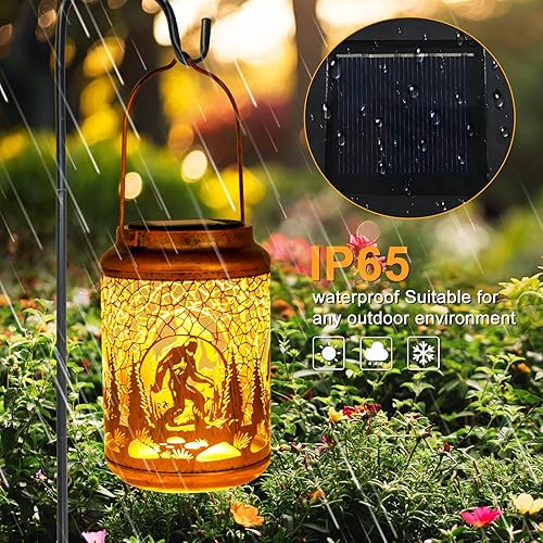 Miniatura 2 de Paquete de 2 faroles solares bohemios colgantes de libélula para exteriores, impermeables, para jardín, farol de metal, luz solar de mesa para