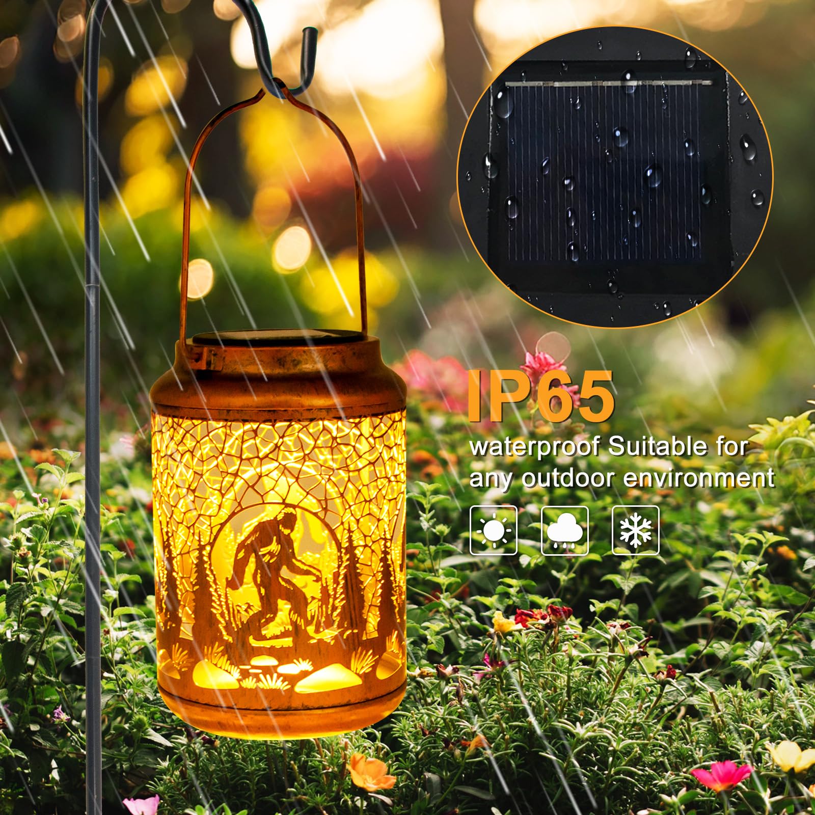 YISITEONE Bigfoot Lanterne solari da esterno, da giardino, impermeabili, in metallo, da appendere, luci decorative per patio, cortile, prato, portico anteriore, grande piede, sasquatch, regalo di