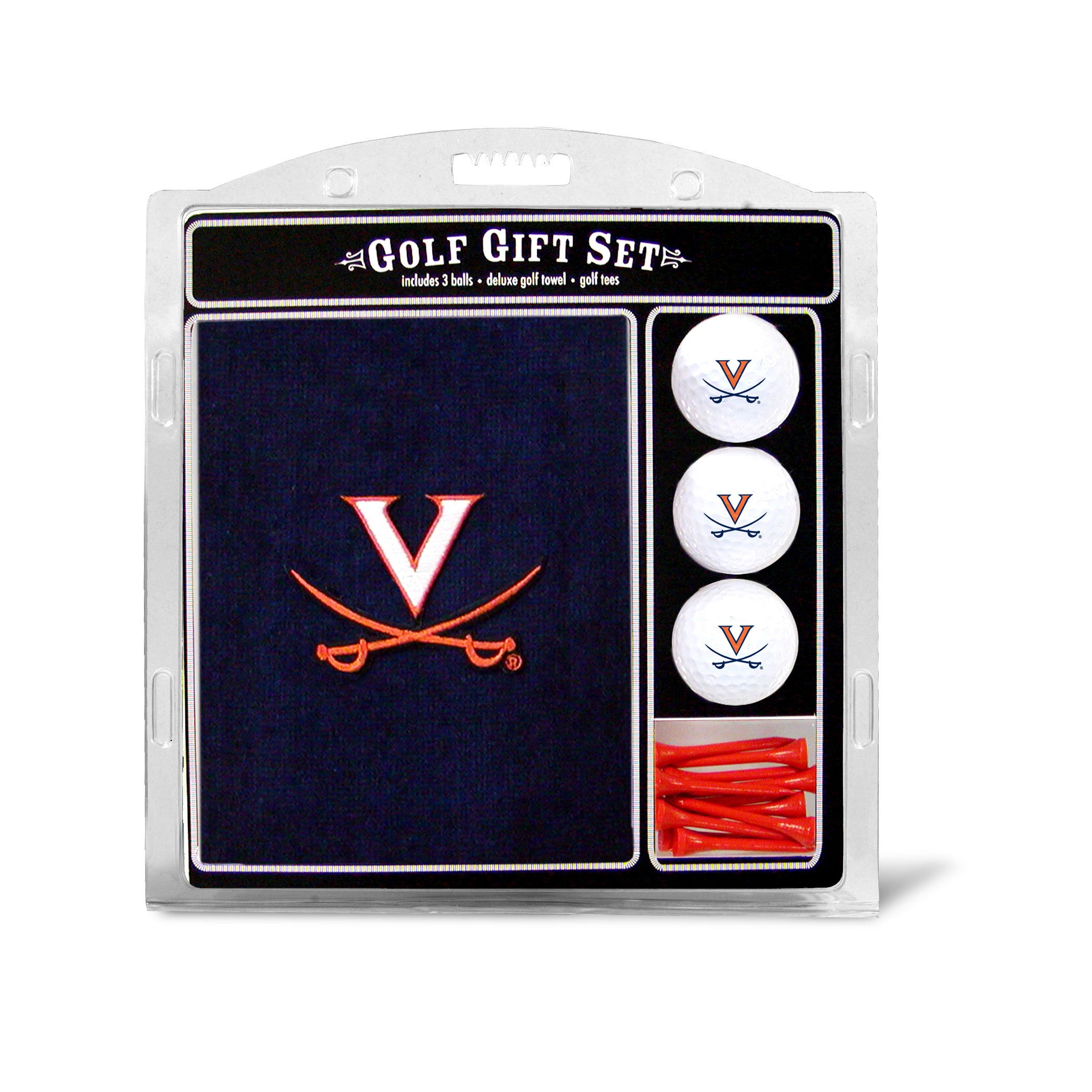 Team Golf NCAA Virginia Cavaliers Gift Set: Embroidered Golf Towel, 3 Golf Balls, and 14 Golf Tees 2-3/4" Regulation, Tri-Fold Towel 16" x 22" & 100% Cotton