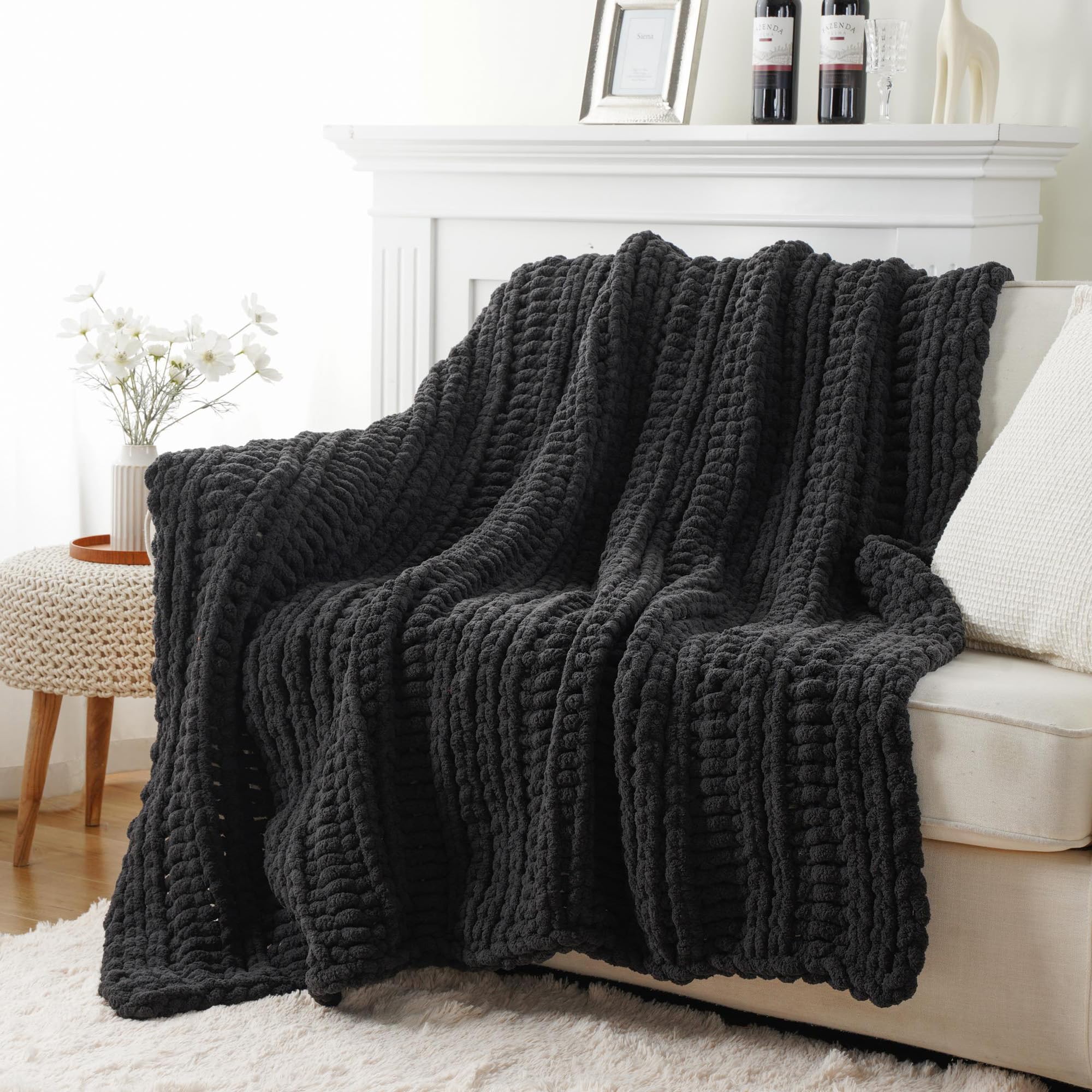 Battilo Chunky Knit Throw Blanket Charcoal