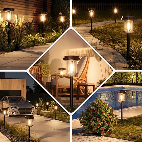 Miniatura 9 de XMCOSY+ Luces solares para caminos al aire libre, 20 LM LED luces solares de jardín de vidrio sembrado, luces solares impermeables de metal IP65