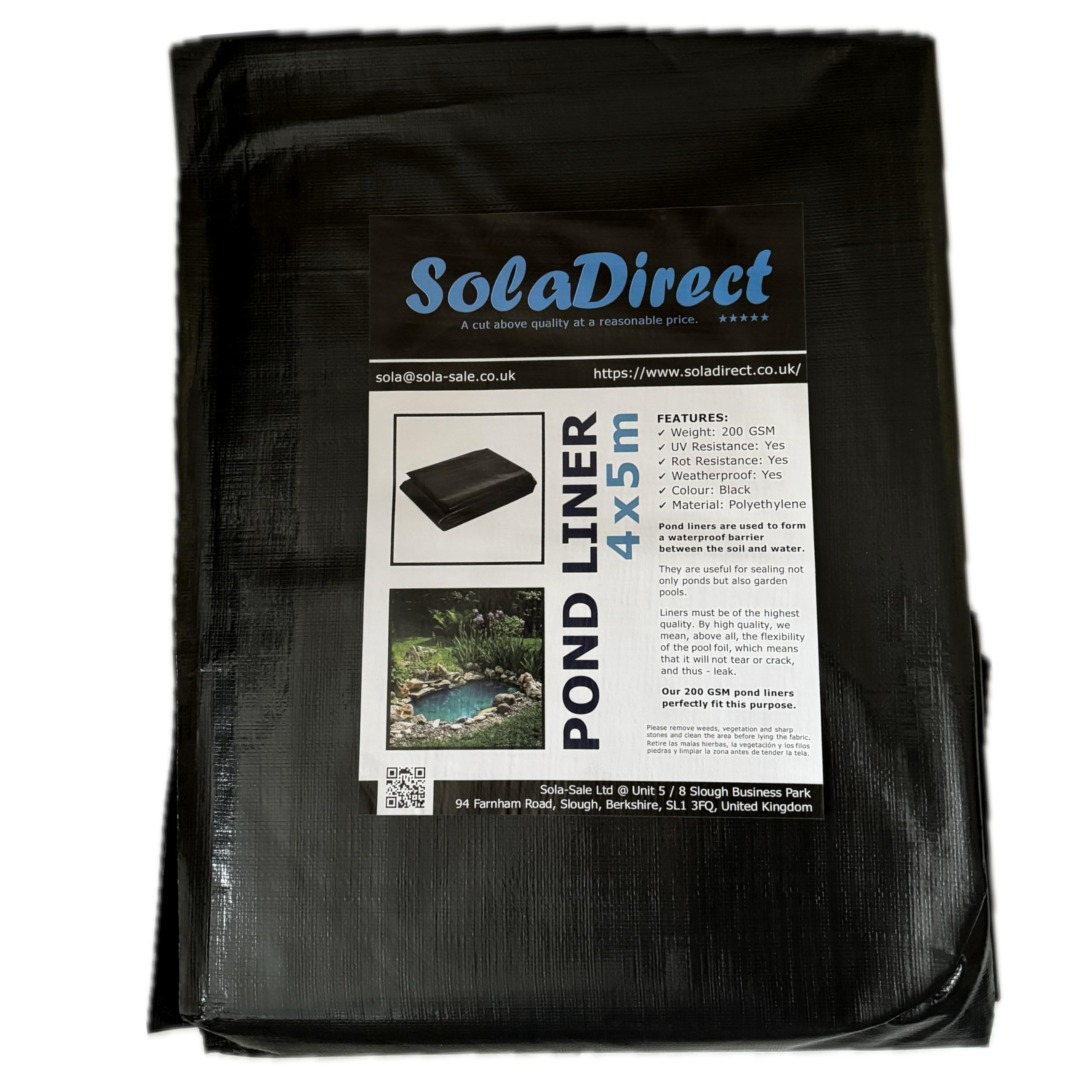 Pond Liner 4 x 5 m - 200 GSM Flexible Tear-Resistant UV-Resistant Garden Fish Pond Liner for Water Features, Koi, Ponds, Fountains, Landscaping - Durable Long Lasting Heavy Duty Waterproof Sheet