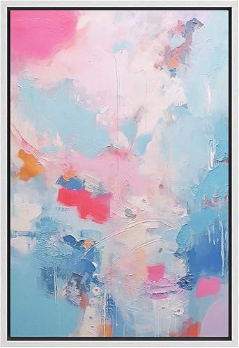 SIGNFORD Lienzo enmarcado para pared, paisaje azul pastel bebé rosa, ilustraciones geométricas abstractas, minimalismo, decorativo, colorido,