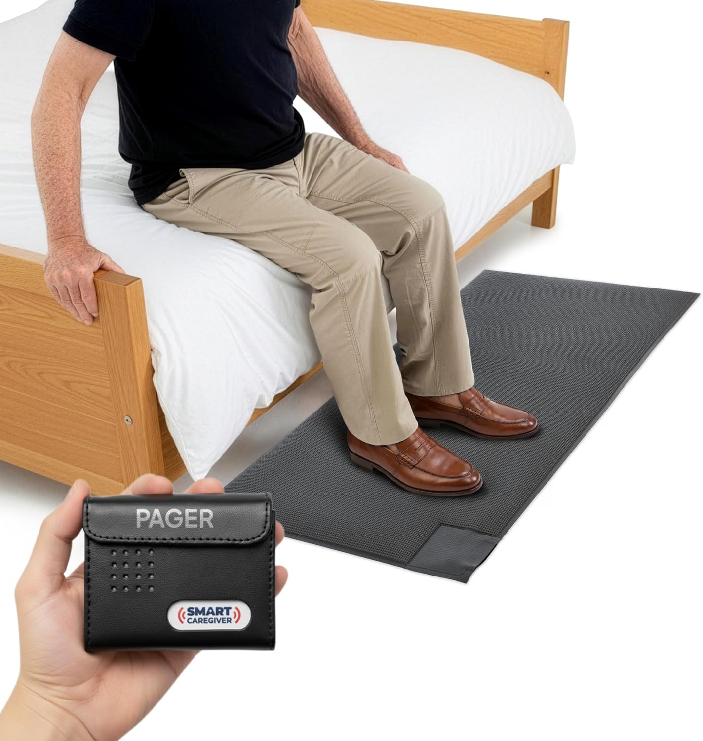Smart Caregiver Floor Mat Alarm and Pager System - Includes Wireless Pager That Alerts When Someone Steps on The Durable 24in x 48in Floor Mat Sensor